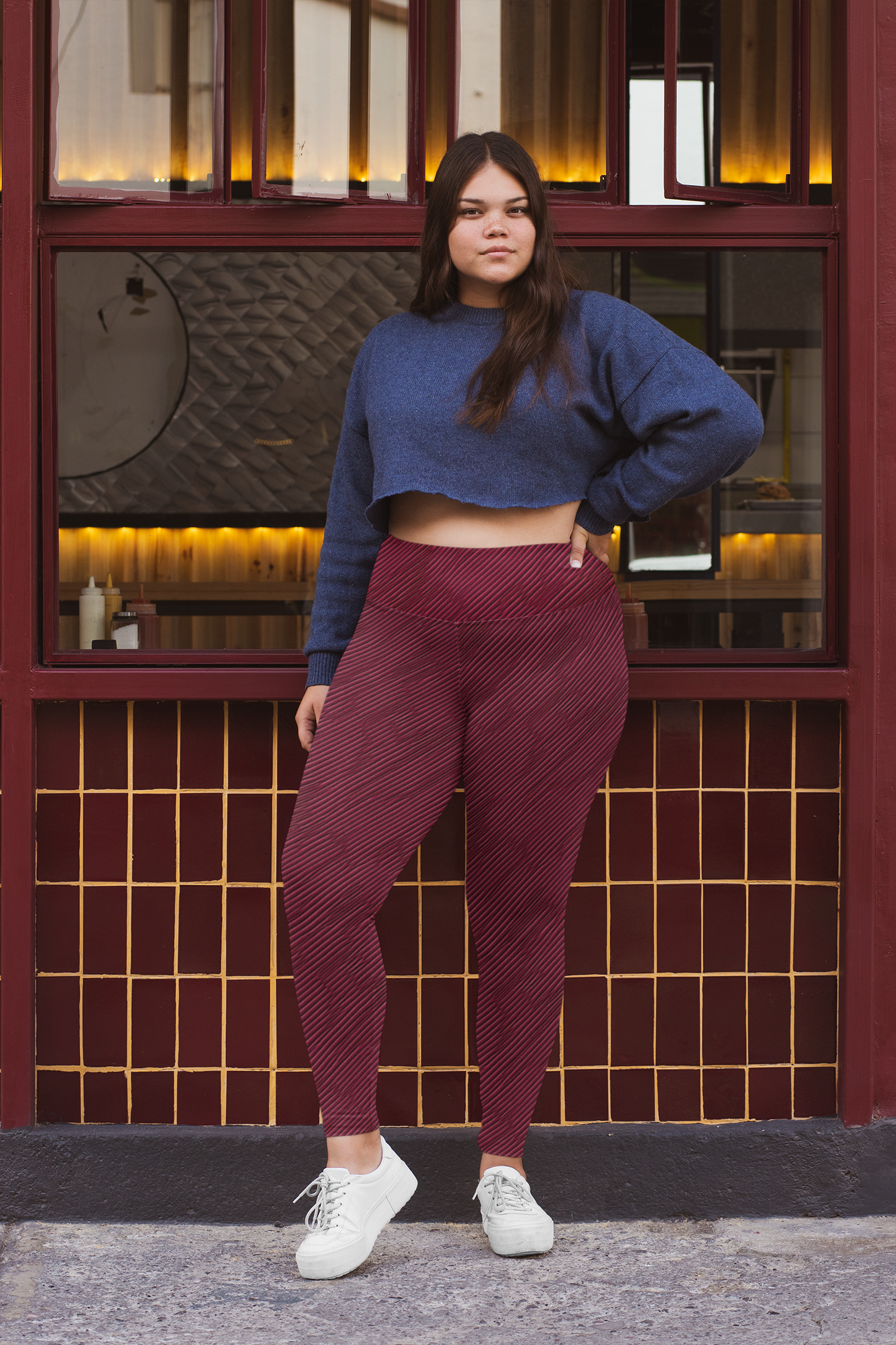 Burgundy Texture Illusion Women's Casual Leggings Stylish, Comfortable High-Waisted Yoga Pants for Everyday Wear, Workout, and Lounge – Perfect Gift Idea for Her – Available in Plus Sizes - MRSBYVALLE