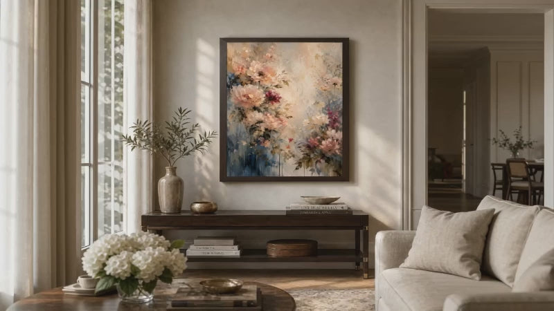 Soft Watercolor Peonies Framed Vertical Poster | Floral Wall Art