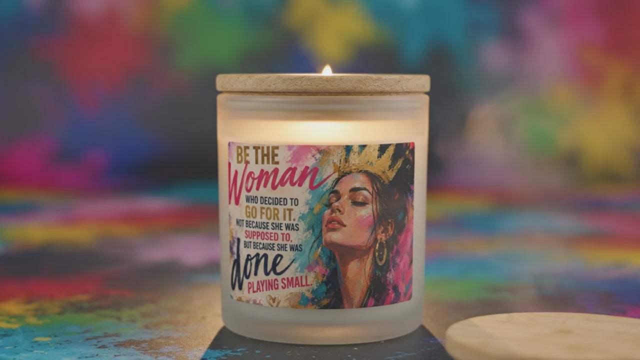 Inspirational Frosted Glass Candle — “Be the Woman Who Decides to GO FOR IT” (11 oz)