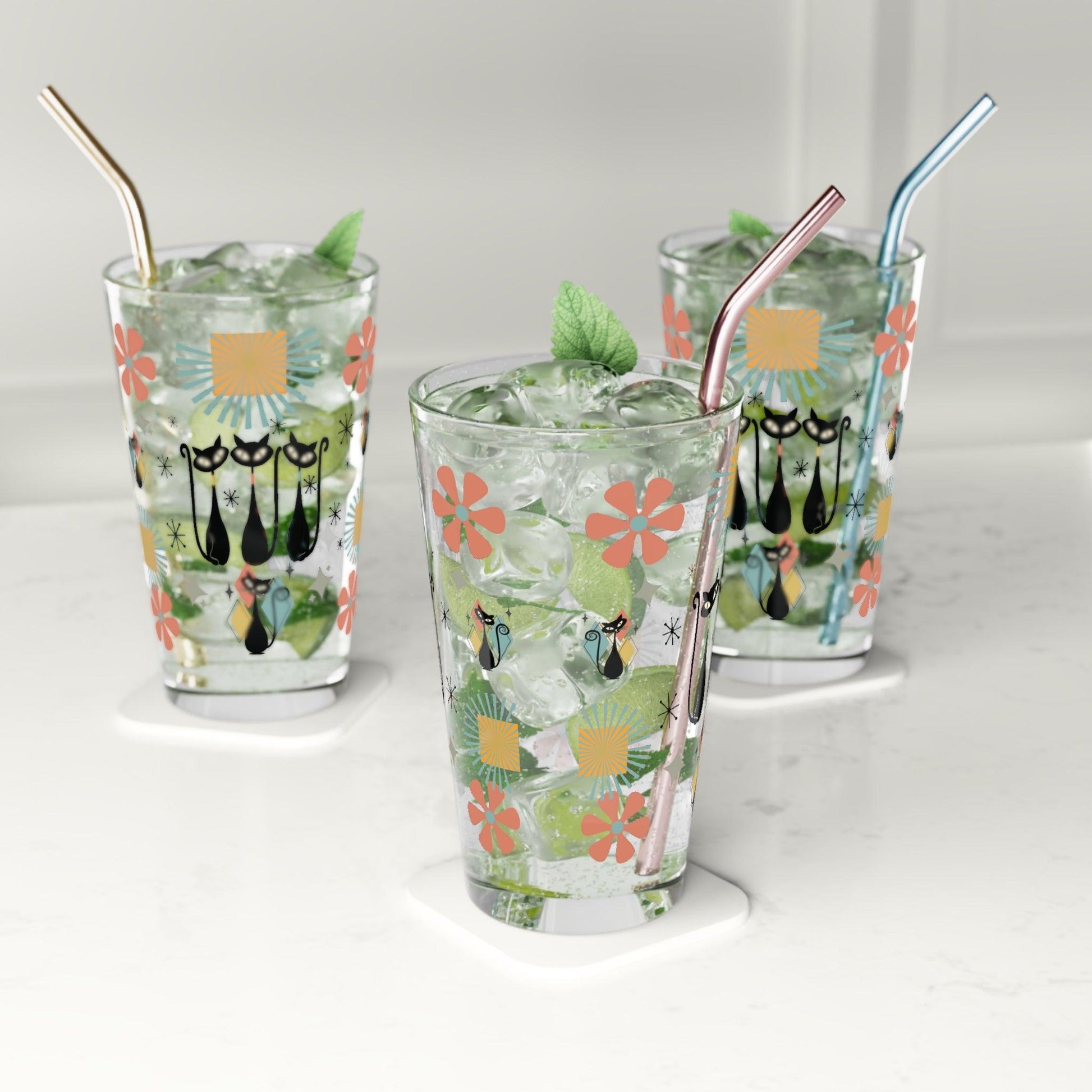 Retro Atomic Cat 16oz Pint Glass Kitschy Cat Pint Glass for Every Sip Atomic Cat Art Gifts, Party Drinkware, Cocktail Pint Glass Mother's Day - MRSBYVALLE