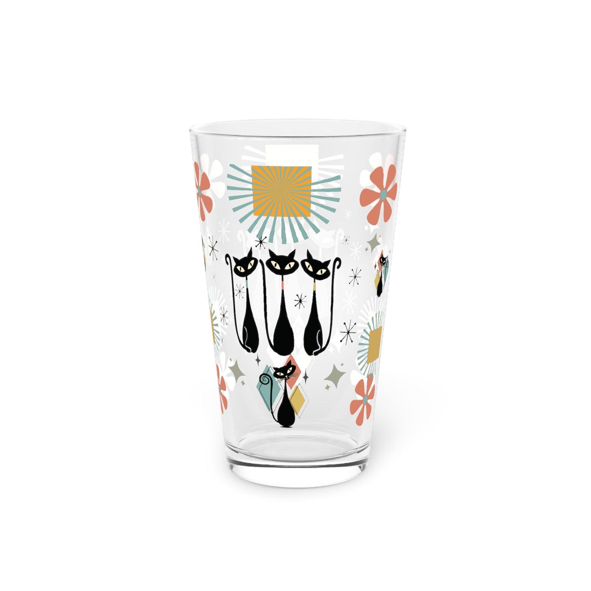 Retro Atomic Cat 16oz Pint Glass Kitschy Cat Pint Glass for Every Sip Atomic Cat Art Gifts, Party Drinkware, Cocktail Pint Glass Mother's Day - MRSBYVALLE