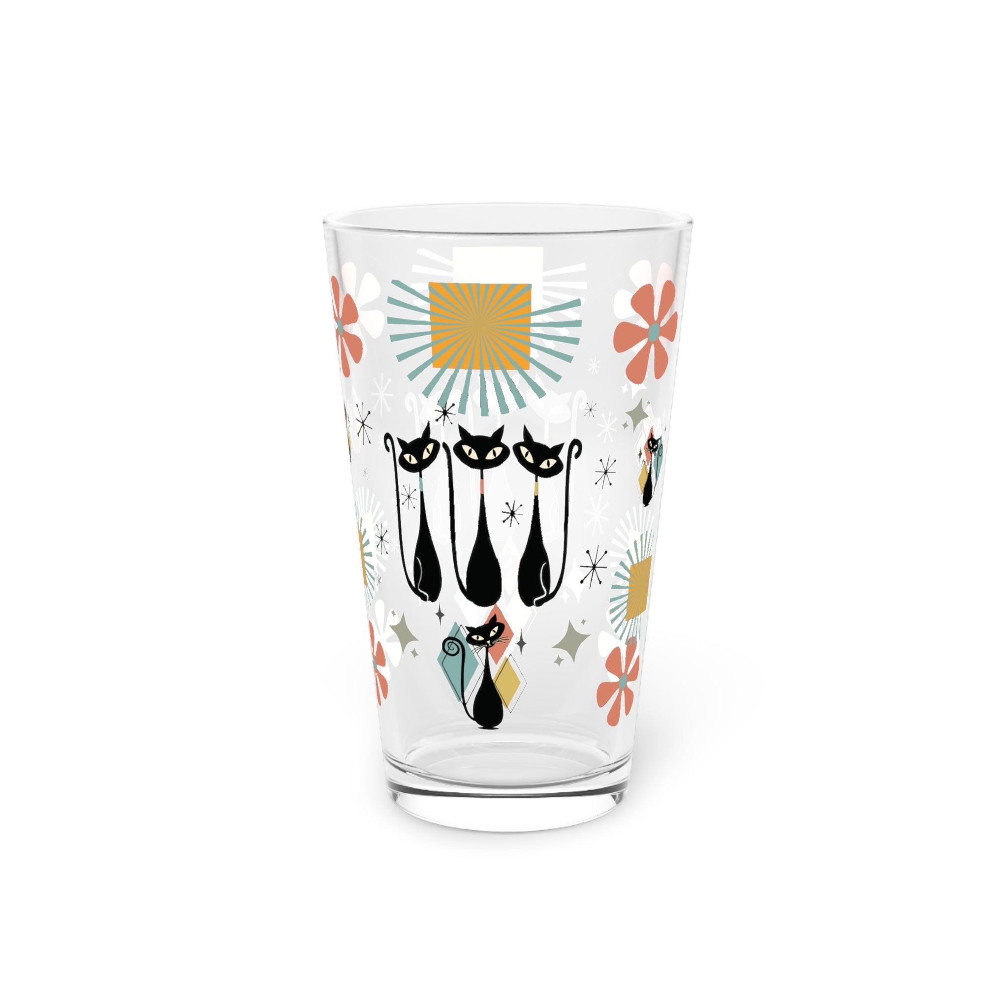 Retro Atomic Cat 16oz Pint Glass Kitschy Cat Pint Glass for Every Sip Atomic Cat Art Gifts, Party Drinkware, Cocktail Pint Glass Mother's Day - MRSBYVALLE