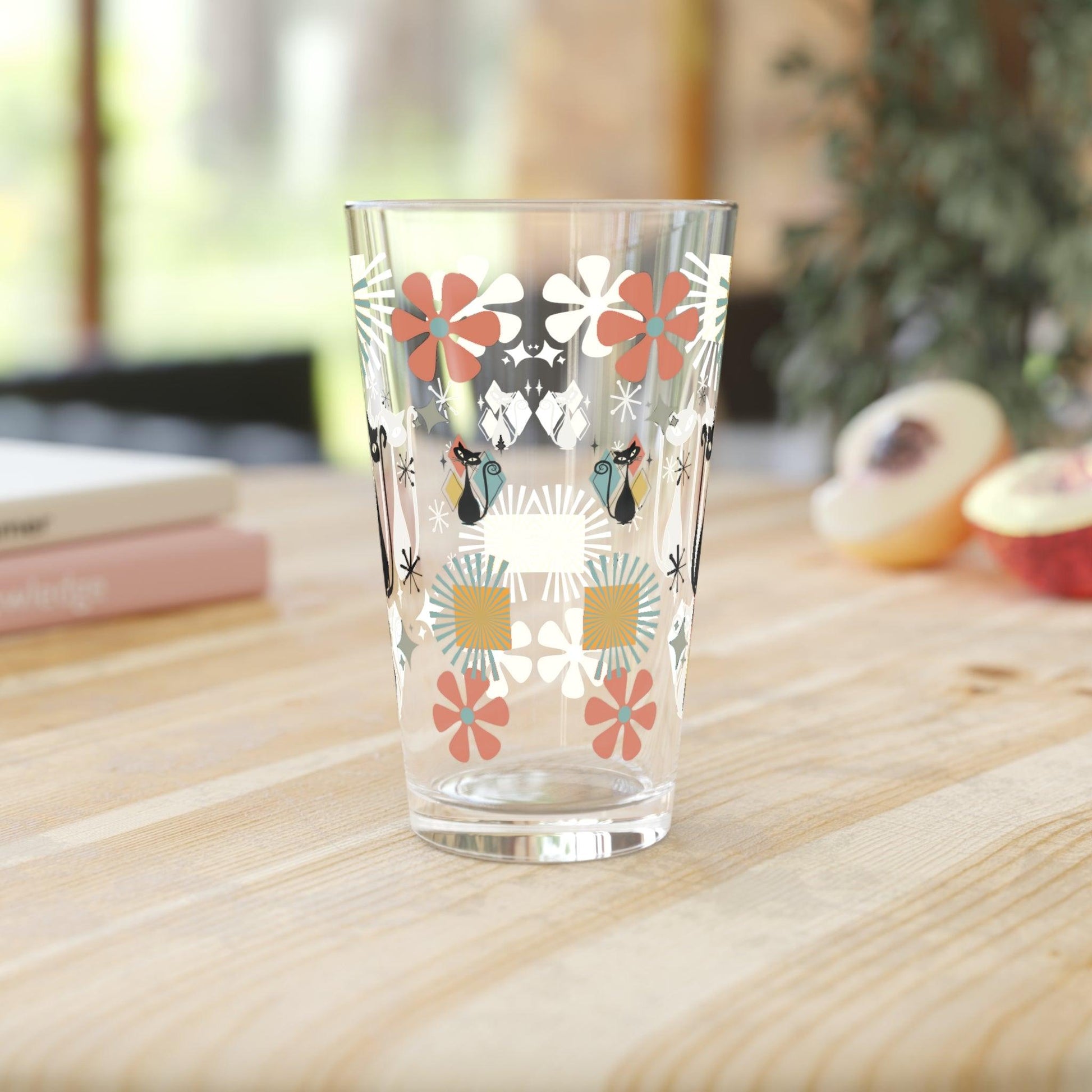 Retro Atomic Cat 16oz Pint Glass Kitschy Cat Pint Glass for Every Sip Atomic Cat Art Gifts, Party Drinkware, Cocktail Pint Glass Mother's Day - MRSBYVALLE