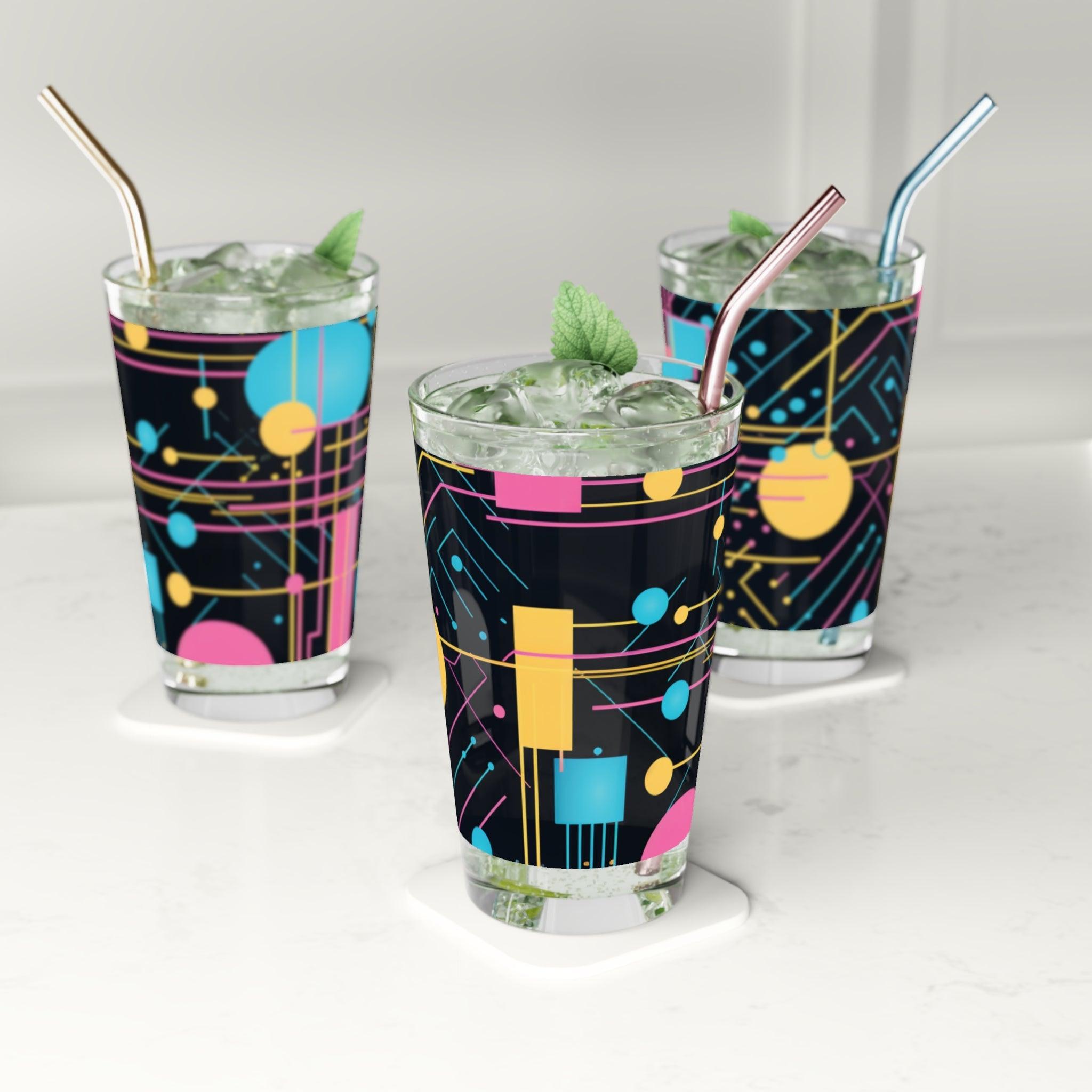 Retro Geometric Elegance 16oz Pint Glass Perfect Fusion of Vintage Style & Modern Drinking Experience, Ideal for Craft Beer & Beverages, Dishwasher Safe16oz Pint Glass Gifts, Party Drinkware, Cocktail, Wedding Perfect for Parties Glassware, New House Gift - MRSBYVALLE