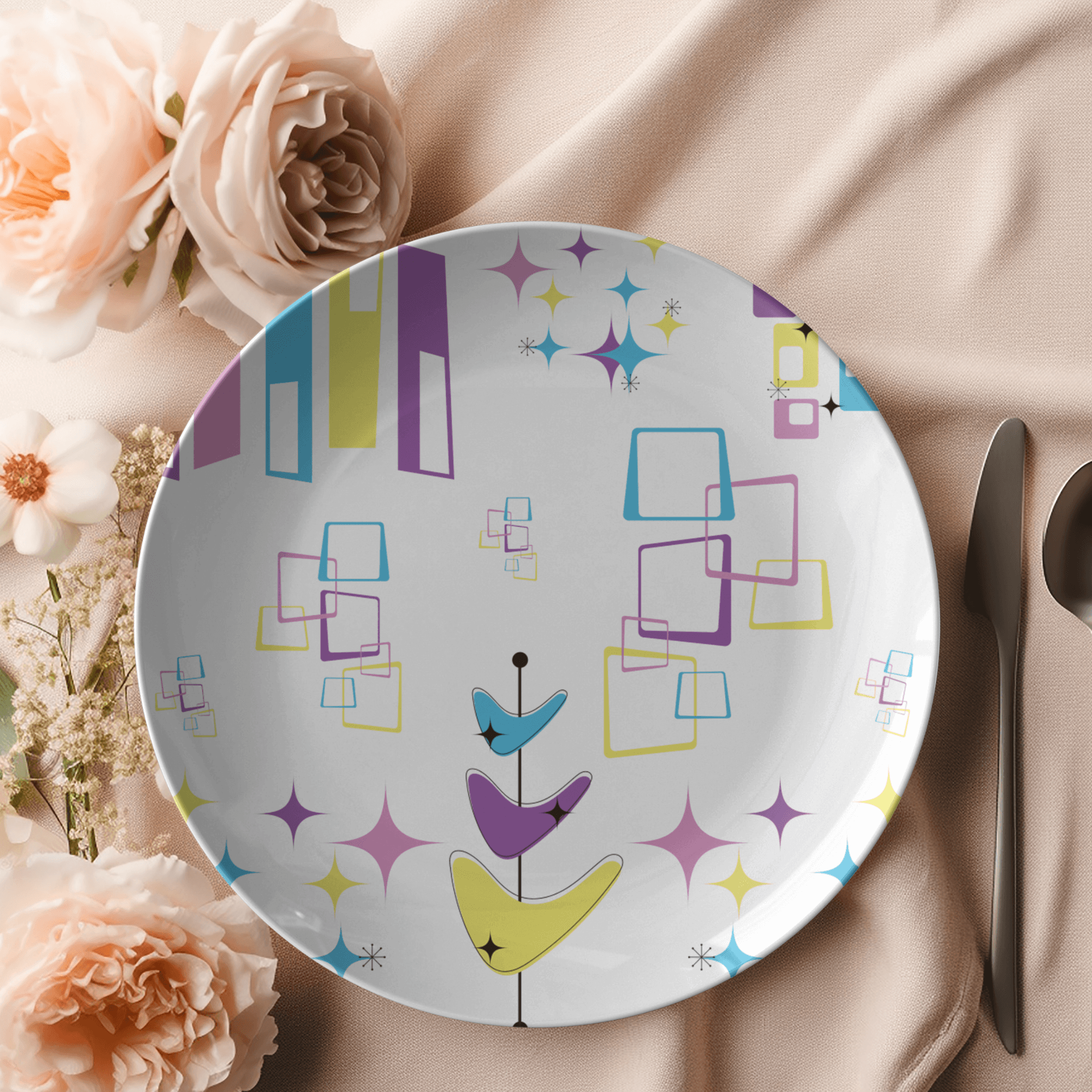 Retro Vibe Dinner Plate Unique Mid-Century Inspired Design for Modern Table Setting - Eco-Friendly, USA-Made, Oven Microwave Safe Ceramic Kitchenware for Home Gift - MRSBYVALLE