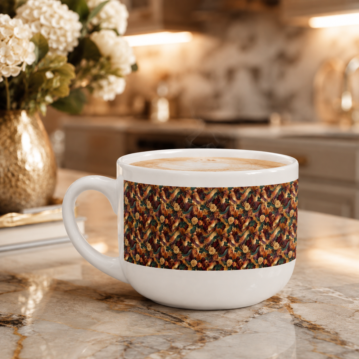 Autumn Knit Pattern Latte Mug — 25oz Ceramic Coffee Cup Gift for Mom