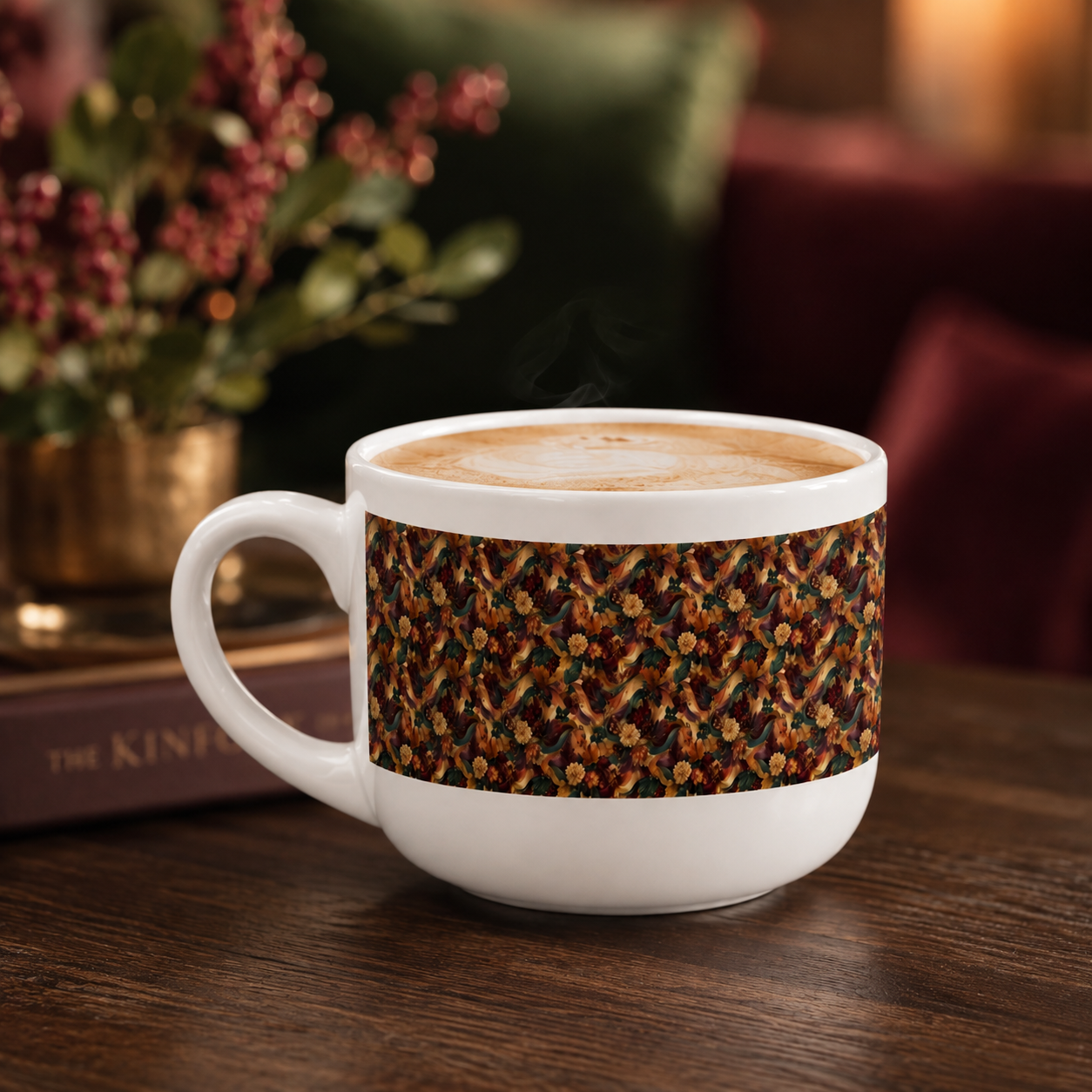 Autumn Knit Pattern Latte Mug — 25oz Ceramic Coffee Cup Gift for Mom