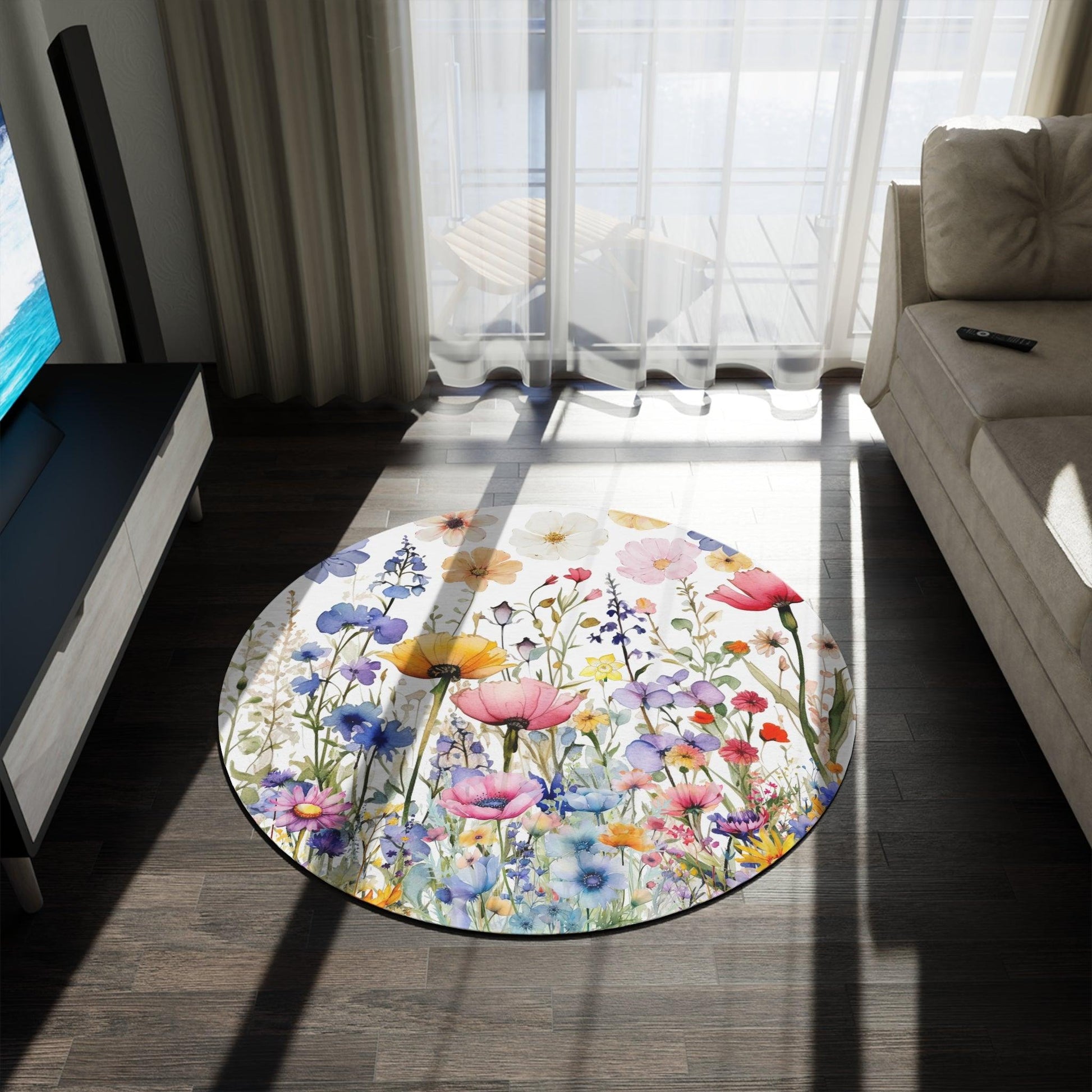 Round Rug Wildflower Touch of Whimsical Nature's Bloom Charm to Your Home Decor, Housewarming Gift Newlywed New House Rug - MRSBYVALLE