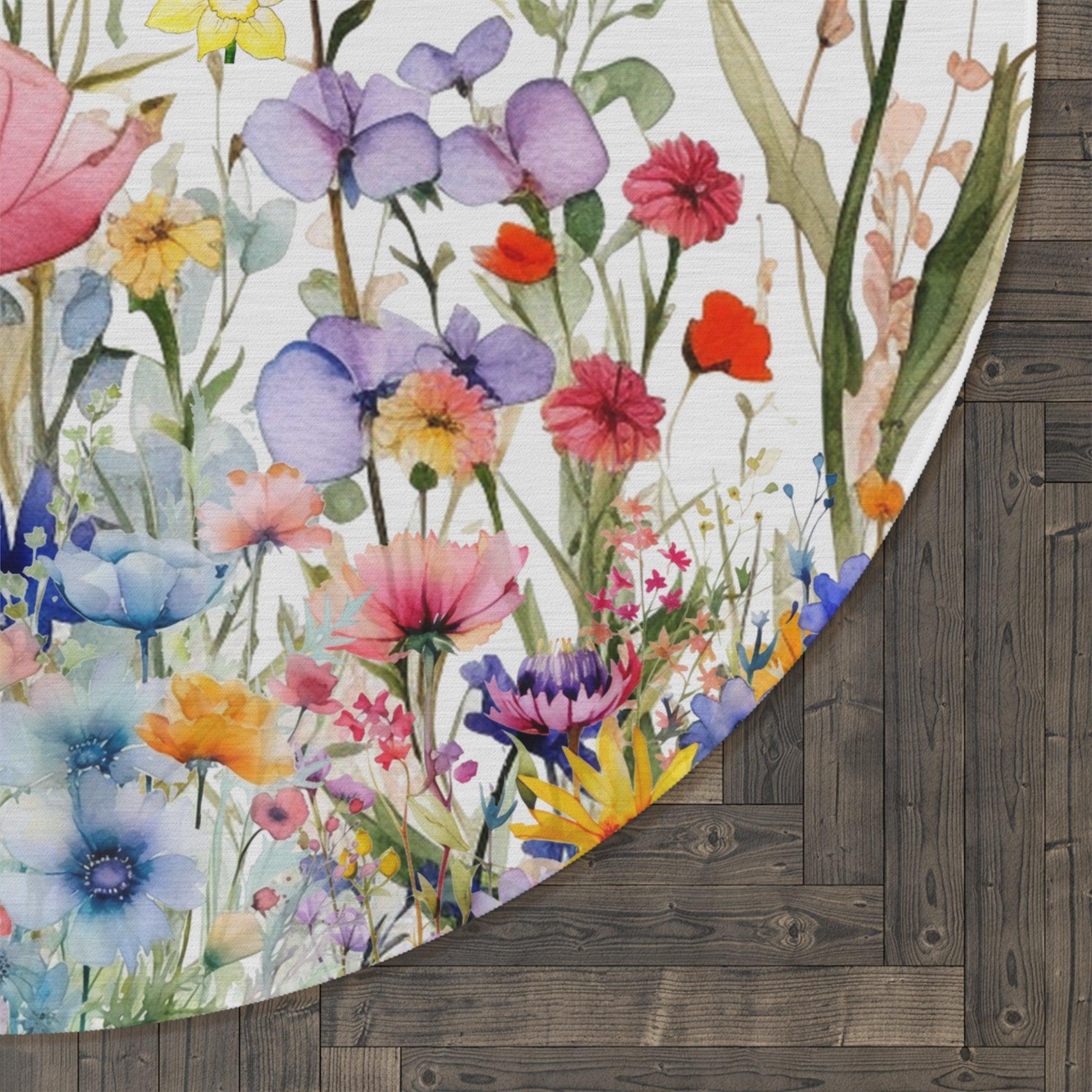 Round Rug Wildflower Touch of Whimsical Nature's Bloom Charm to Your Home Decor, Housewarming Gift Newlywed New House Rug - MRSBYVALLE