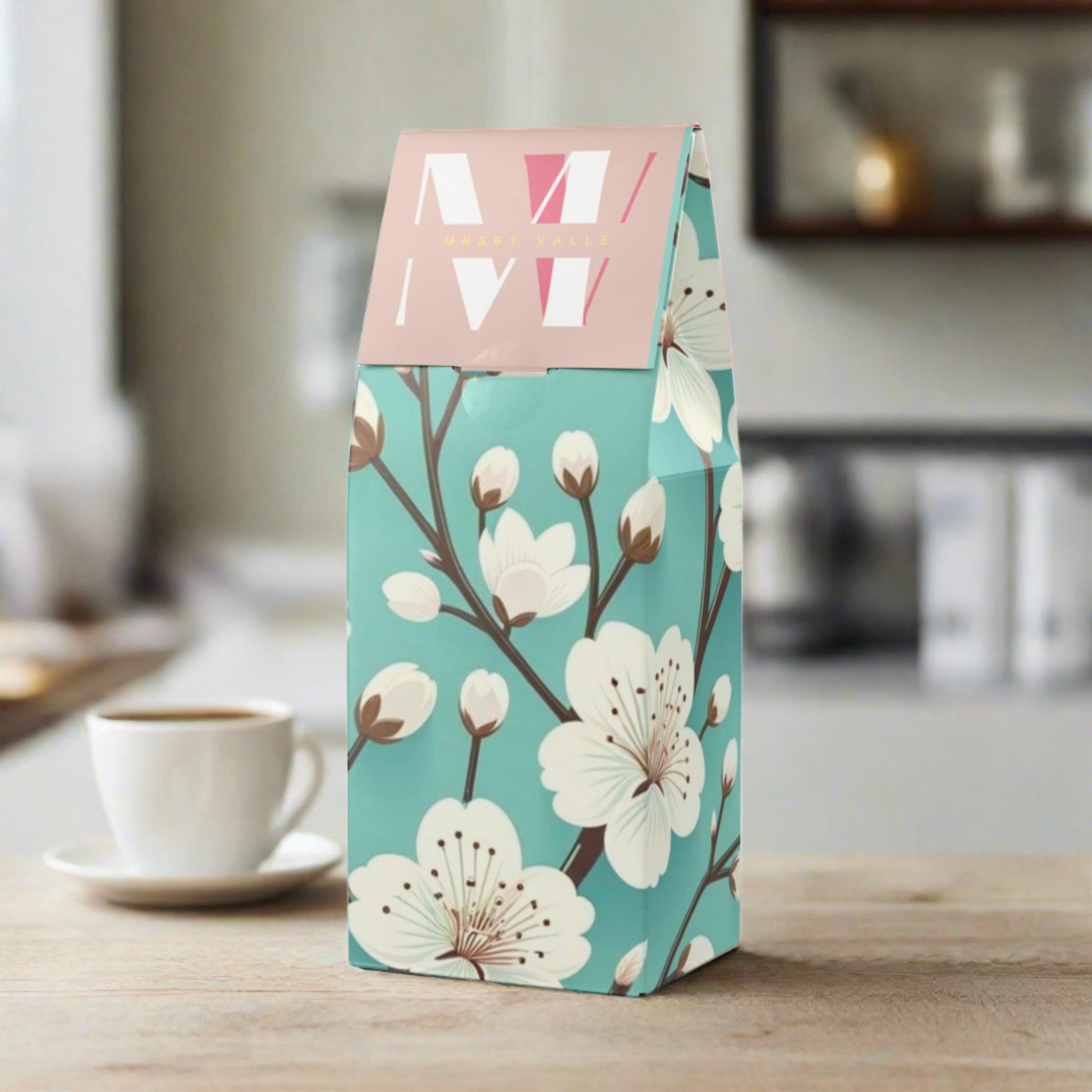 Serene White Cherry Blossom and Turquoise Cascades Blend Medium-Dark Roast Coffee Fun Design | Rich Aroma Smooth Taste for the Adventurous Spirit Climbing - MRSBYVALLE
