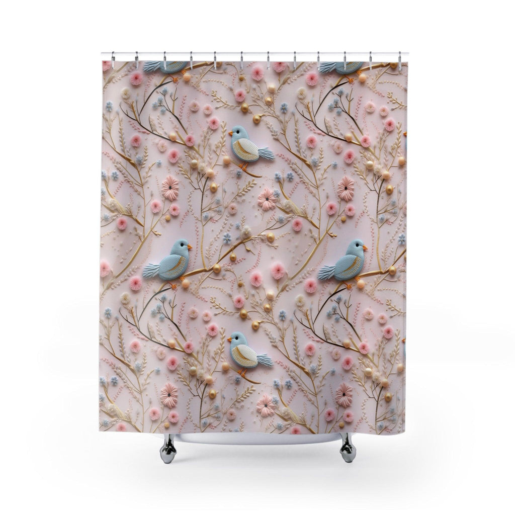 Shower Curtain Enchanting 3D Faux Embroidery Birds and Flowers 71x74, Modern Bathroom Decor Bathroom Decor Housewarming New House Gift Newlywed - MRSBYVALLE