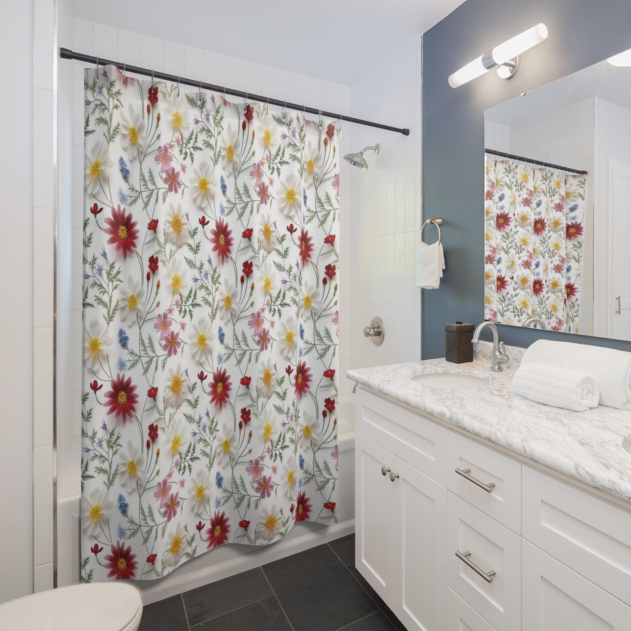 Shower Curtain Enchanting 3D Faux Floral 1x74, Modern Bathroom Decor Bathroom Decor Housewarming New House Gift Newlywed Wedding Gift - MRSBYVALLE