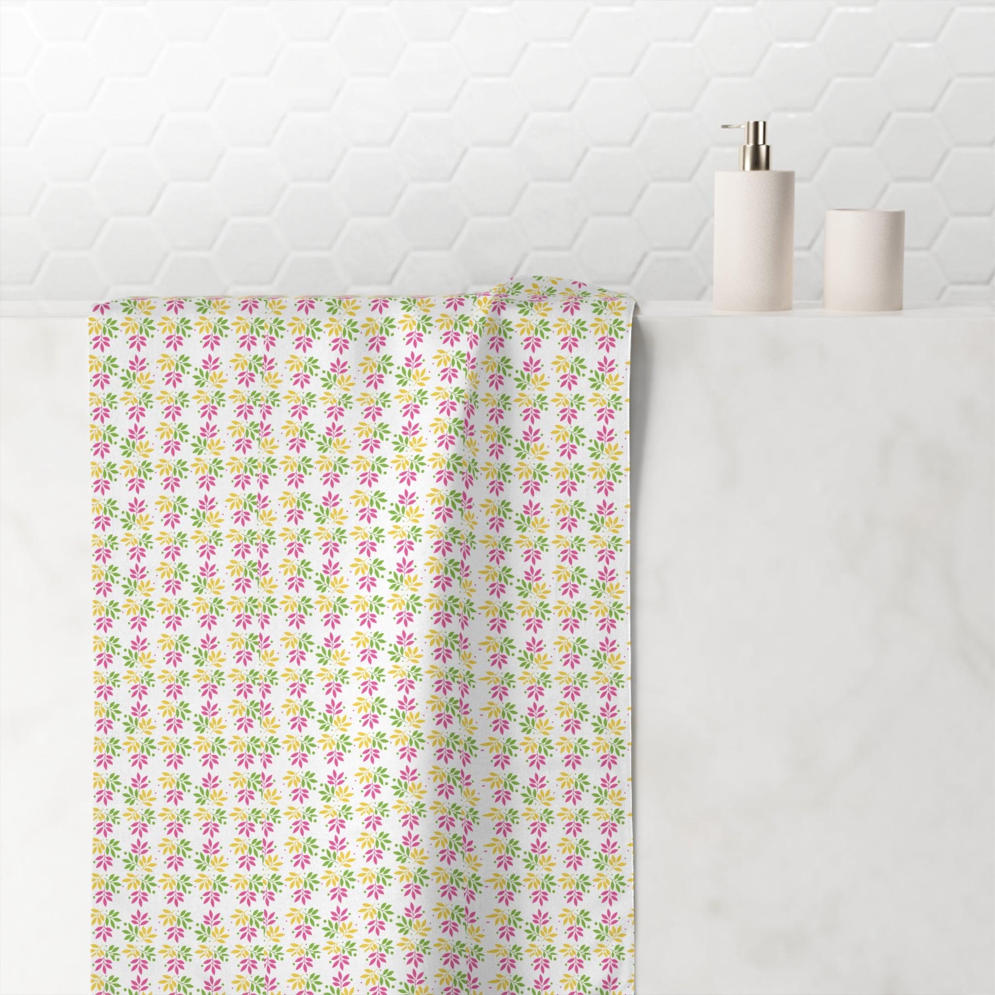 Soft & Luxurious Pink, Mint Green, Yellow Boho Chic Botanical Leaf Mink-Cotton Towel 30x60 Elevate Your Bath Experience with Vibrant Nature-Inspired Elegance Housewarming Gift - MRSBYVALLE