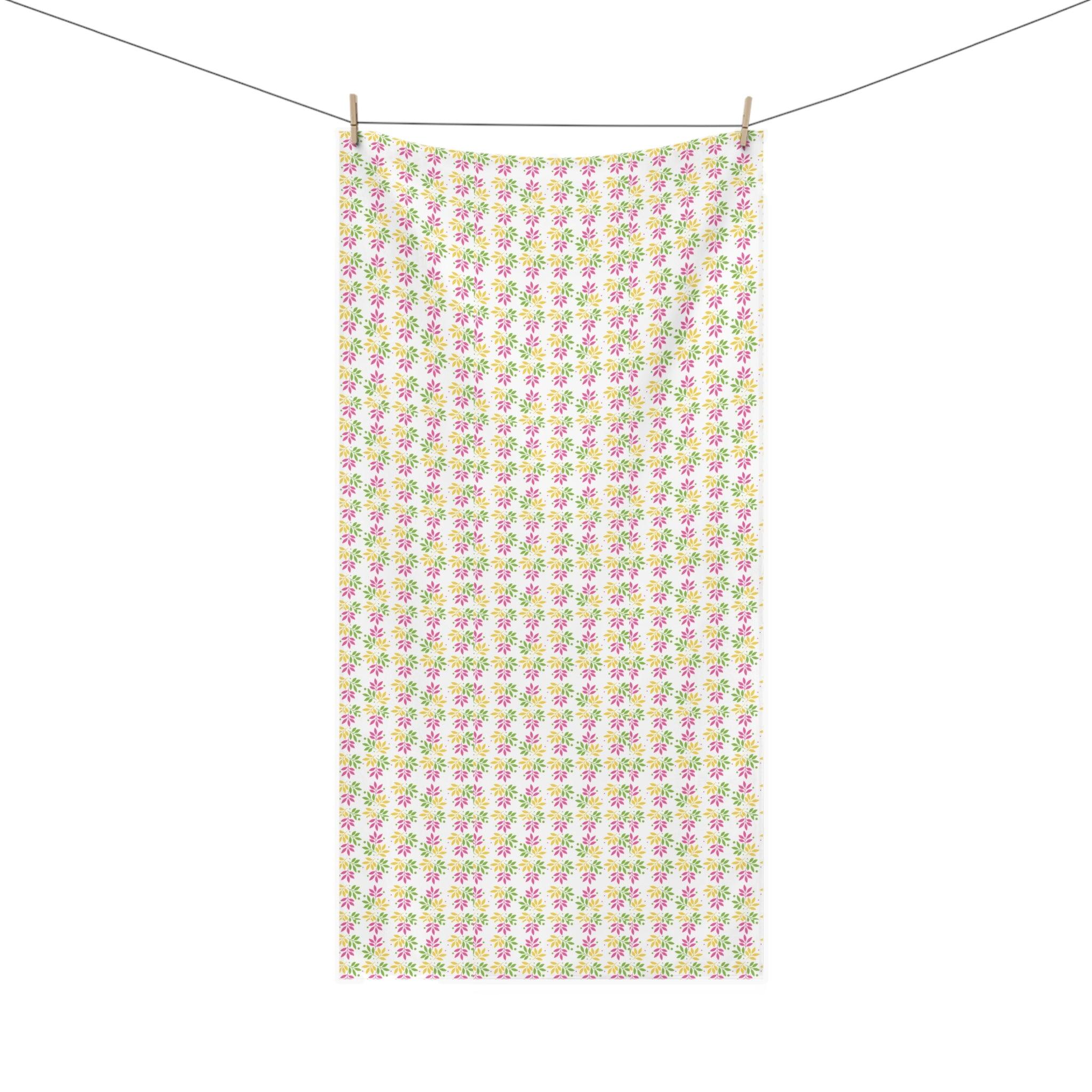 Soft & Luxurious Pink, Mint Green, Yellow Boho Chic Botanical Leaf Mink-Cotton Towel 30x60 Elevate Your Bath Experience with Vibrant Nature-Inspired Elegance Housewarming Gift - MRSBYVALLE