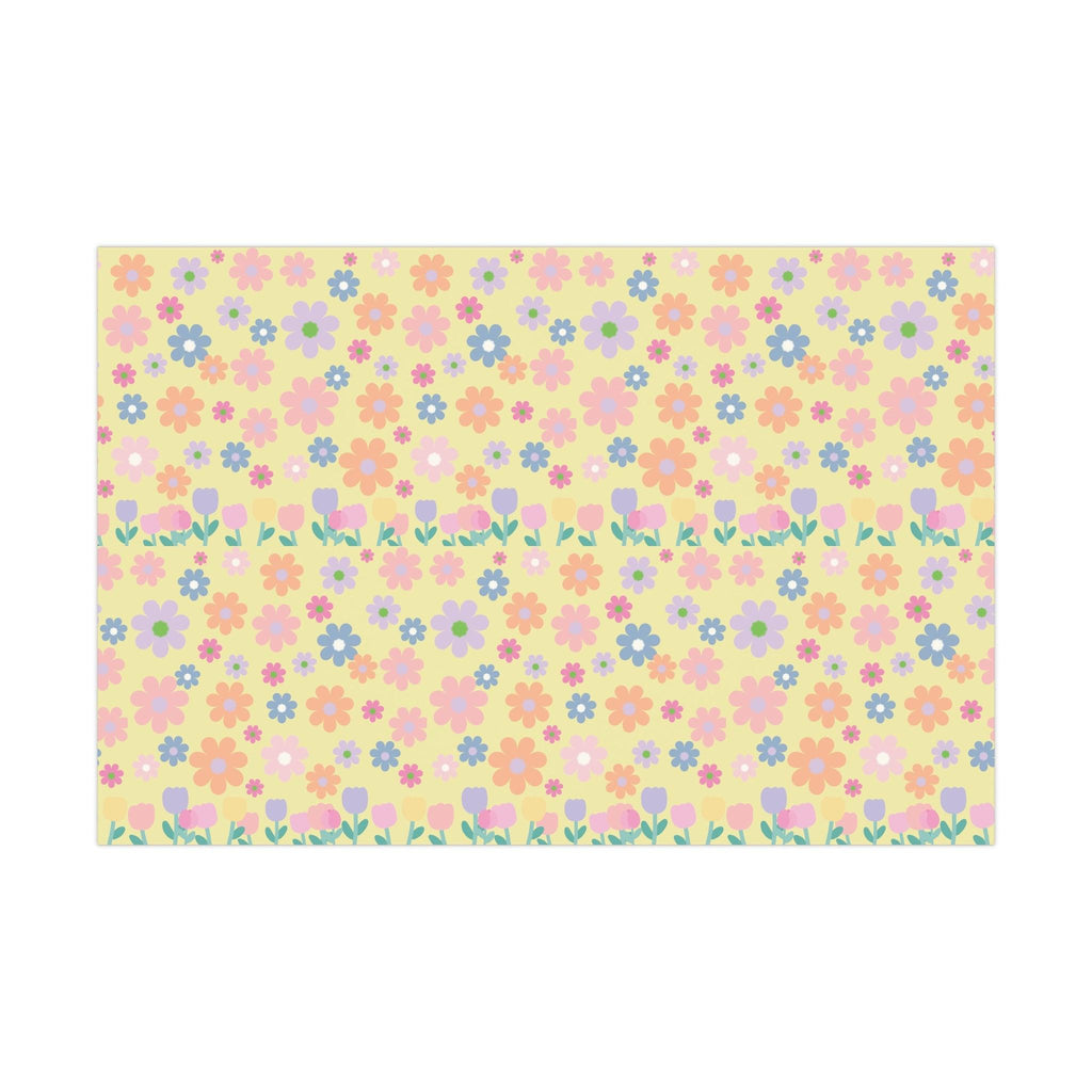 Soft Pink, Peach, Purple, and Green Floral Designs on Pastel Yellow Wrapping Paper Perfect for Elegant Gifts & Spring Celebrations Bridal Showers - MRSBYVALLE