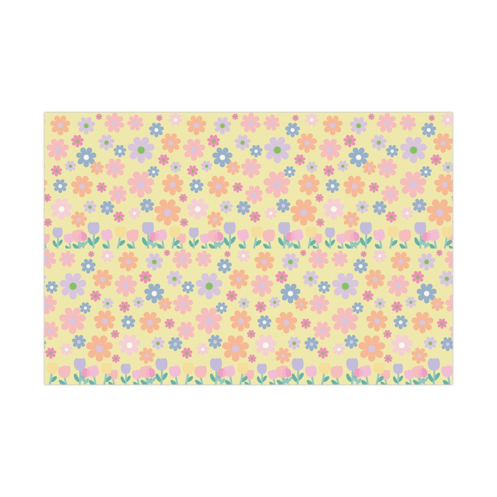 Soft Pink, Peach, Purple, and Green Floral Designs on Pastel Yellow Wrapping Paper Perfect for Elegant Gifts & Spring Celebrations Bridal Showers - MRSBYVALLE