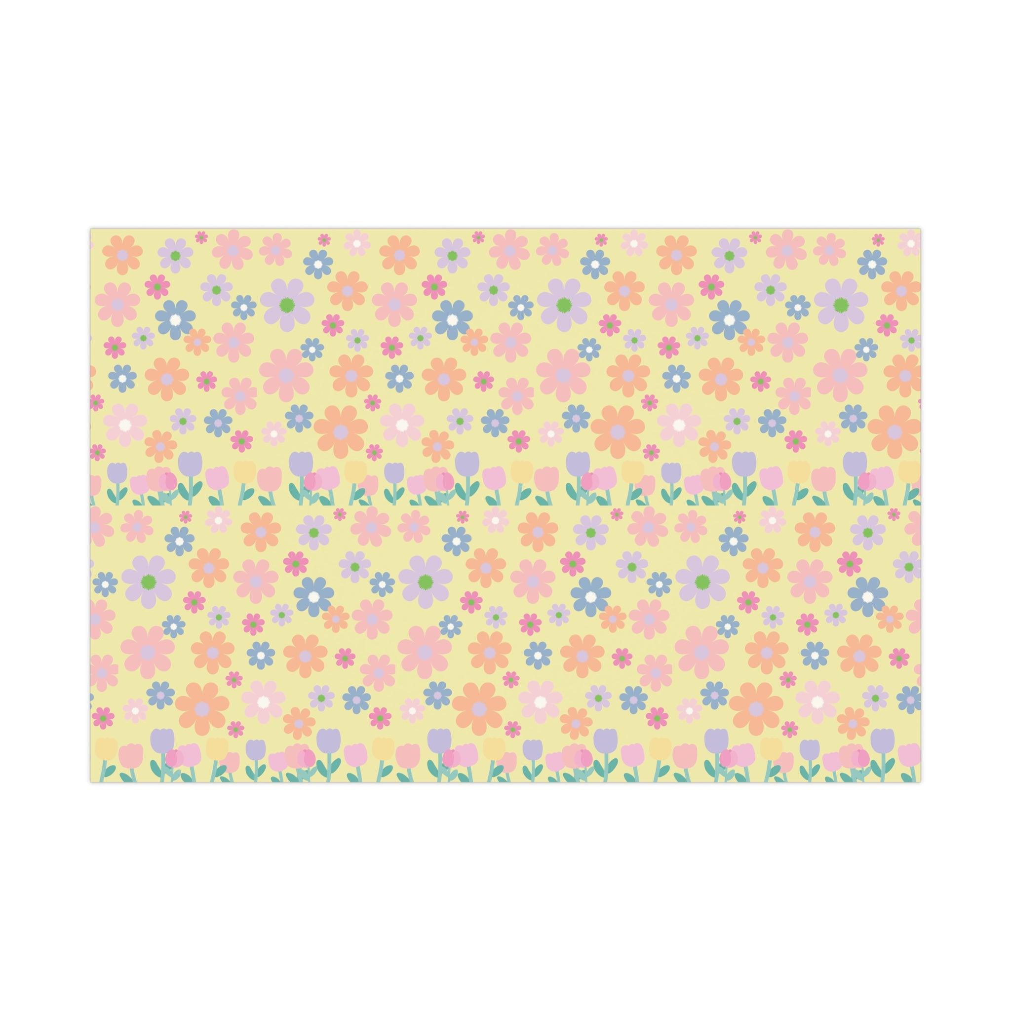Soft Pink, Peach, Purple, and Green Floral Designs on Pastel Yellow Wrapping Paper Perfect for Elegant Gifts & Spring Celebrations Bridal Showers - MRSBYVALLE