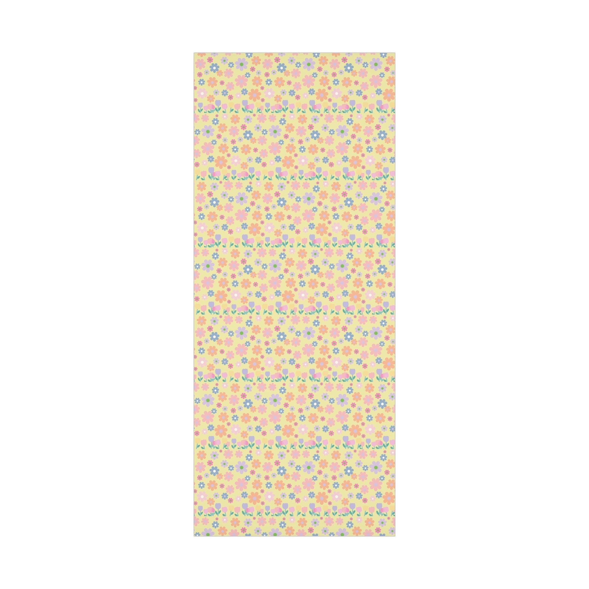 Soft Pink, Peach, Purple, and Green Floral Designs on Pastel Yellow Wrapping Paper Perfect for Elegant Gifts & Spring Celebrations Bridal Showers - MRSBYVALLE