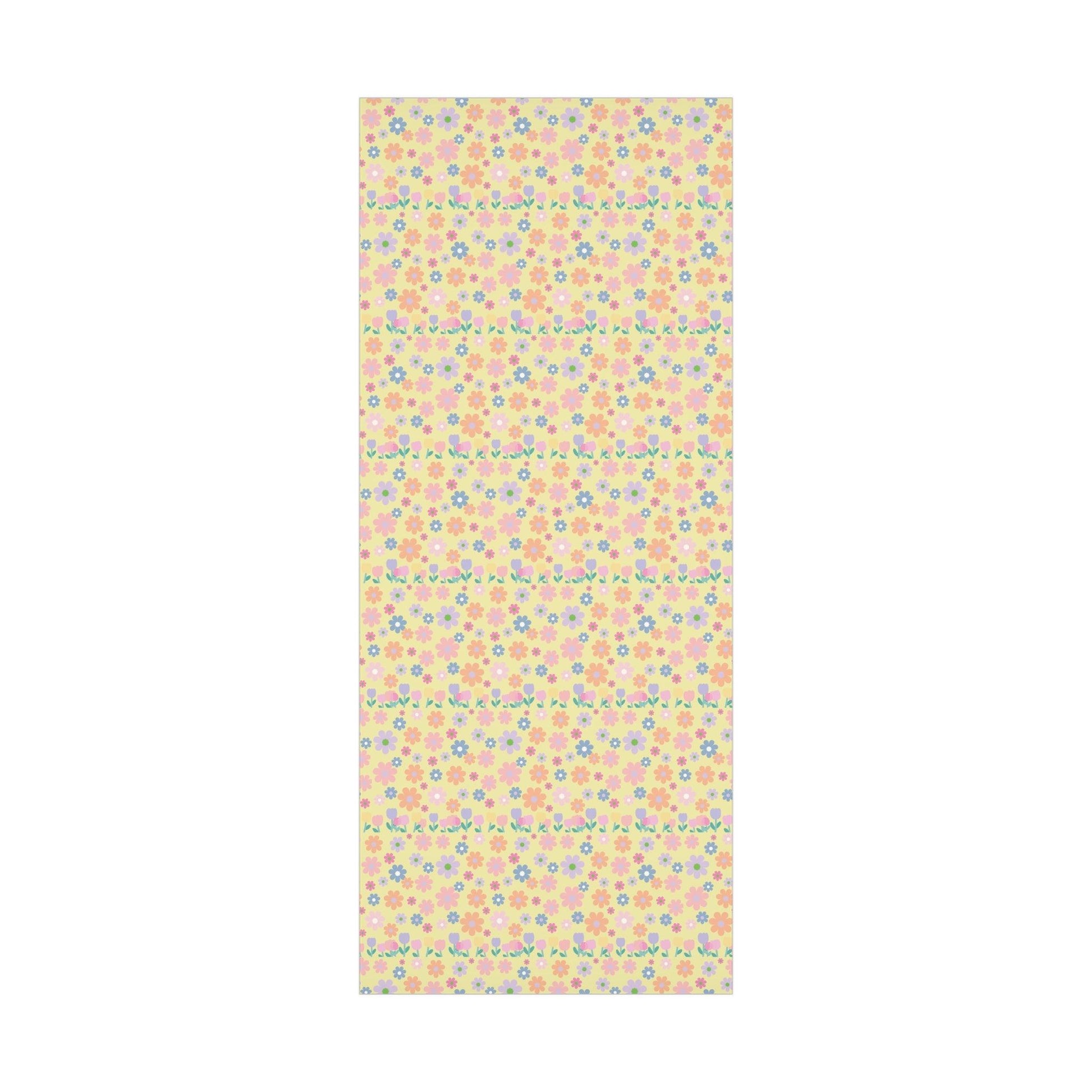 Soft Pink, Peach, Purple, and Green Floral Designs on Pastel Yellow Wrapping Paper Perfect for Elegant Gifts & Spring Celebrations Bridal Showers - MRSBYVALLE