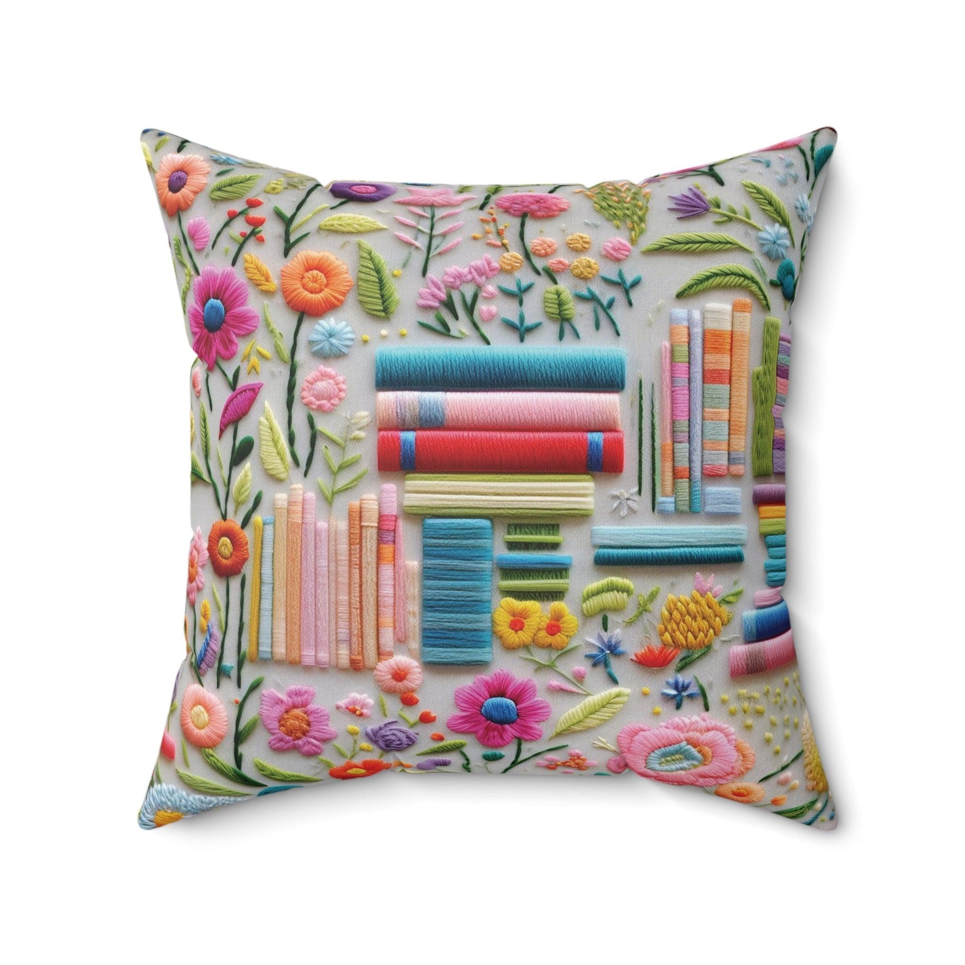 Square Pillow Floral Elegance Bright Book & Flower Square Pillow Add Vibrant Charm to Your Décor with This Stylish Accent Housewarming Gift - MRSBYVALLE