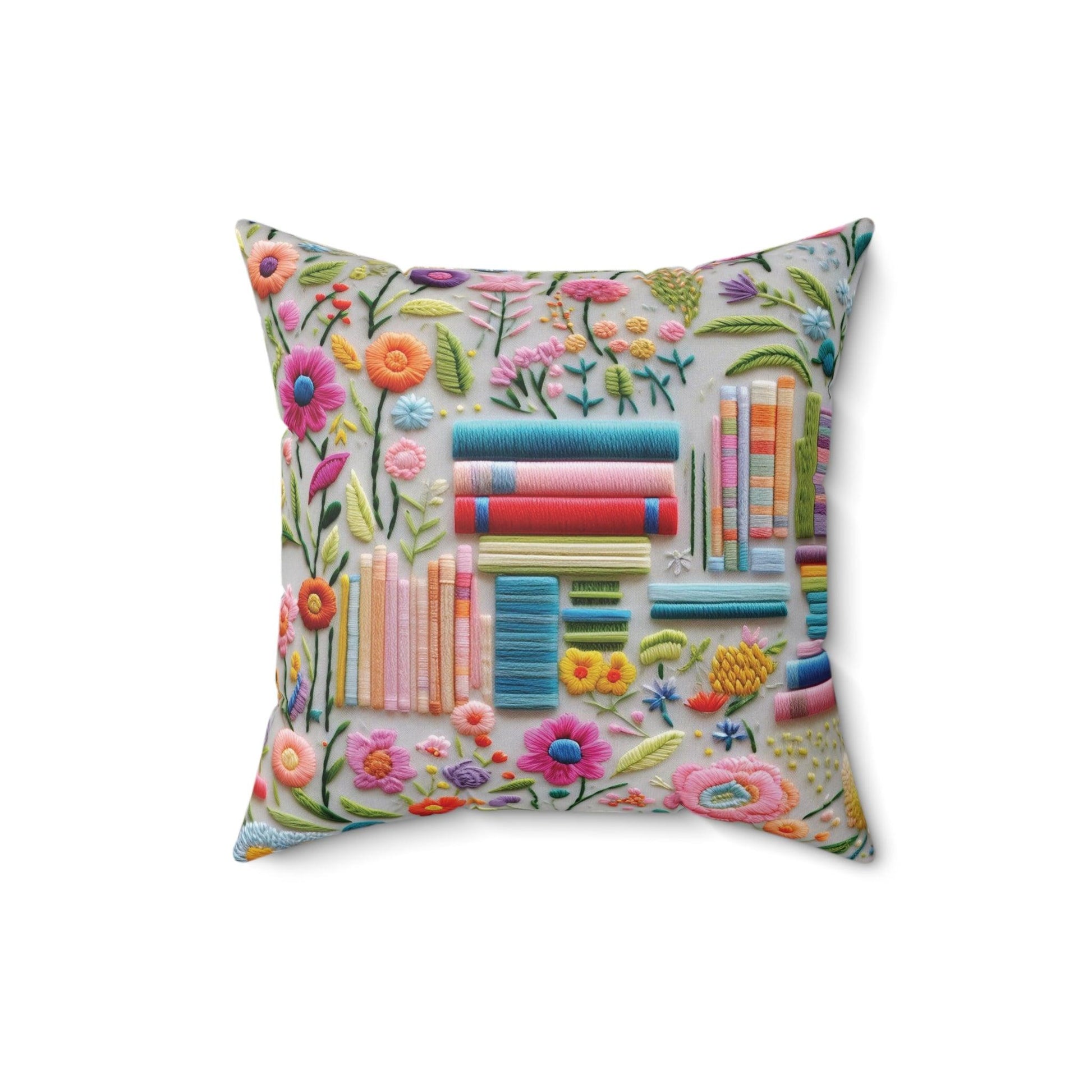 Square Pillow Floral Elegance Bright Book & Flower Square Pillow Add Vibrant Charm to Your Décor with This Stylish Accent Housewarming Gift - MRSBYVALLE
