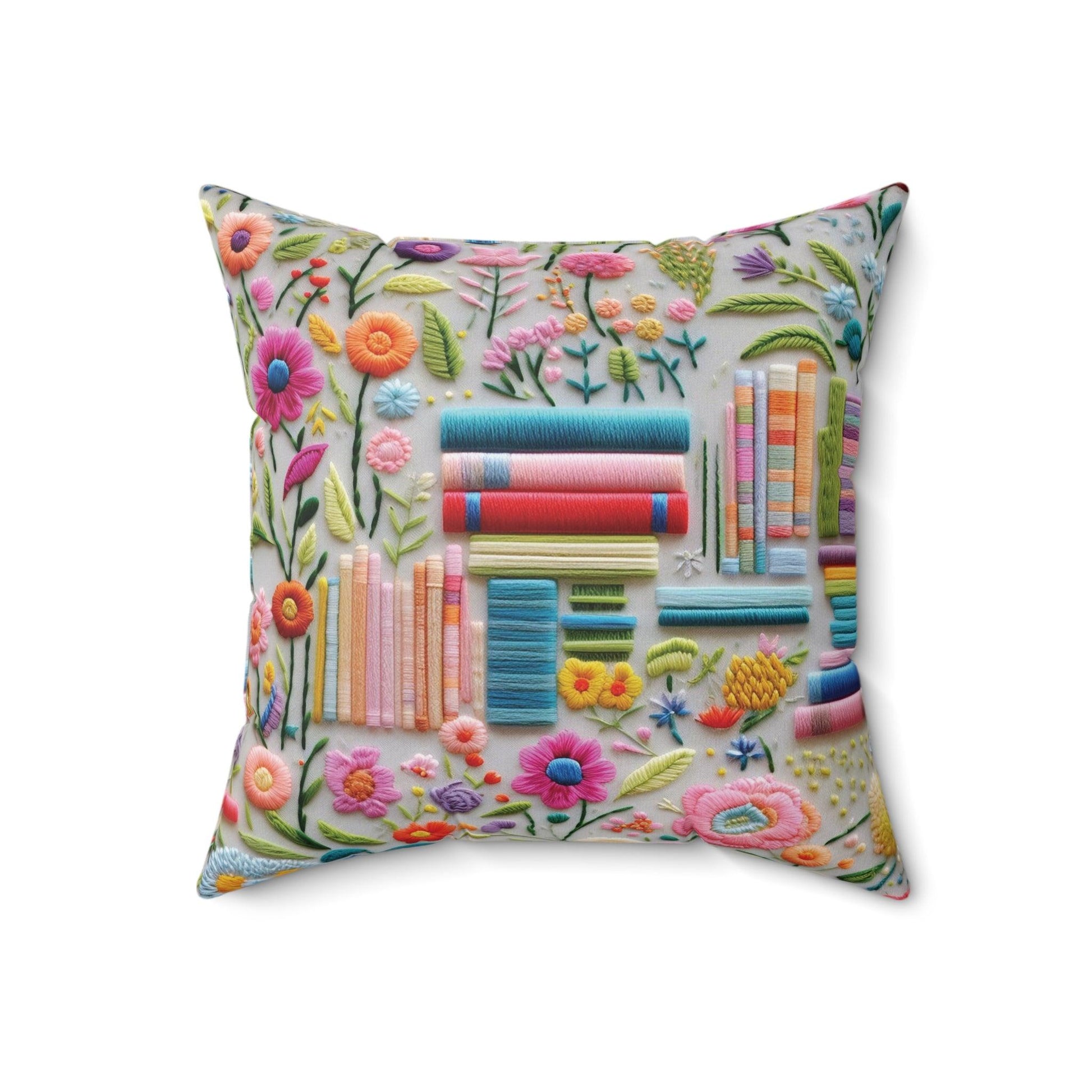 Square Pillow Floral Elegance Bright Book & Flower Square Pillow Add Vibrant Charm to Your Décor with This Stylish Accent Housewarming Gift - MRSBYVALLE