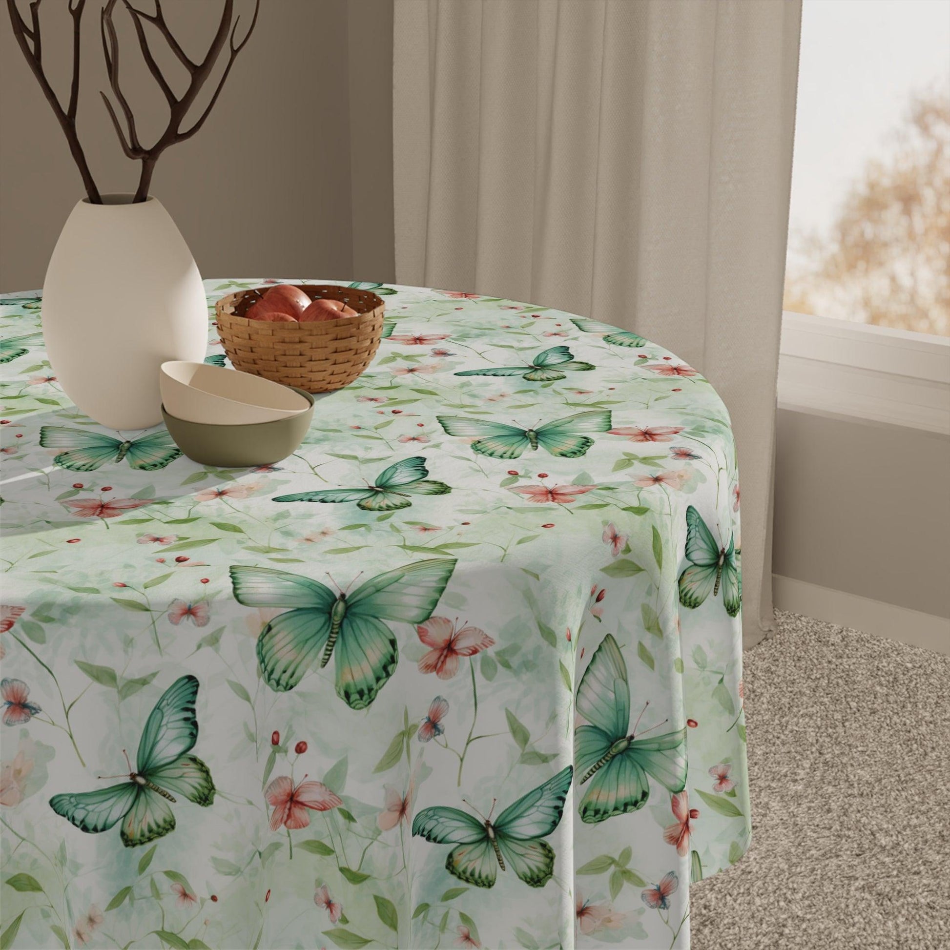 Tablecloth Pastel Mint Green, Yellow & Blue Floral Elegant, Washable Linens for Home, Weddings, Birthdays all Events Durable & Stylish for All Occasions - MRSBYVALLE
