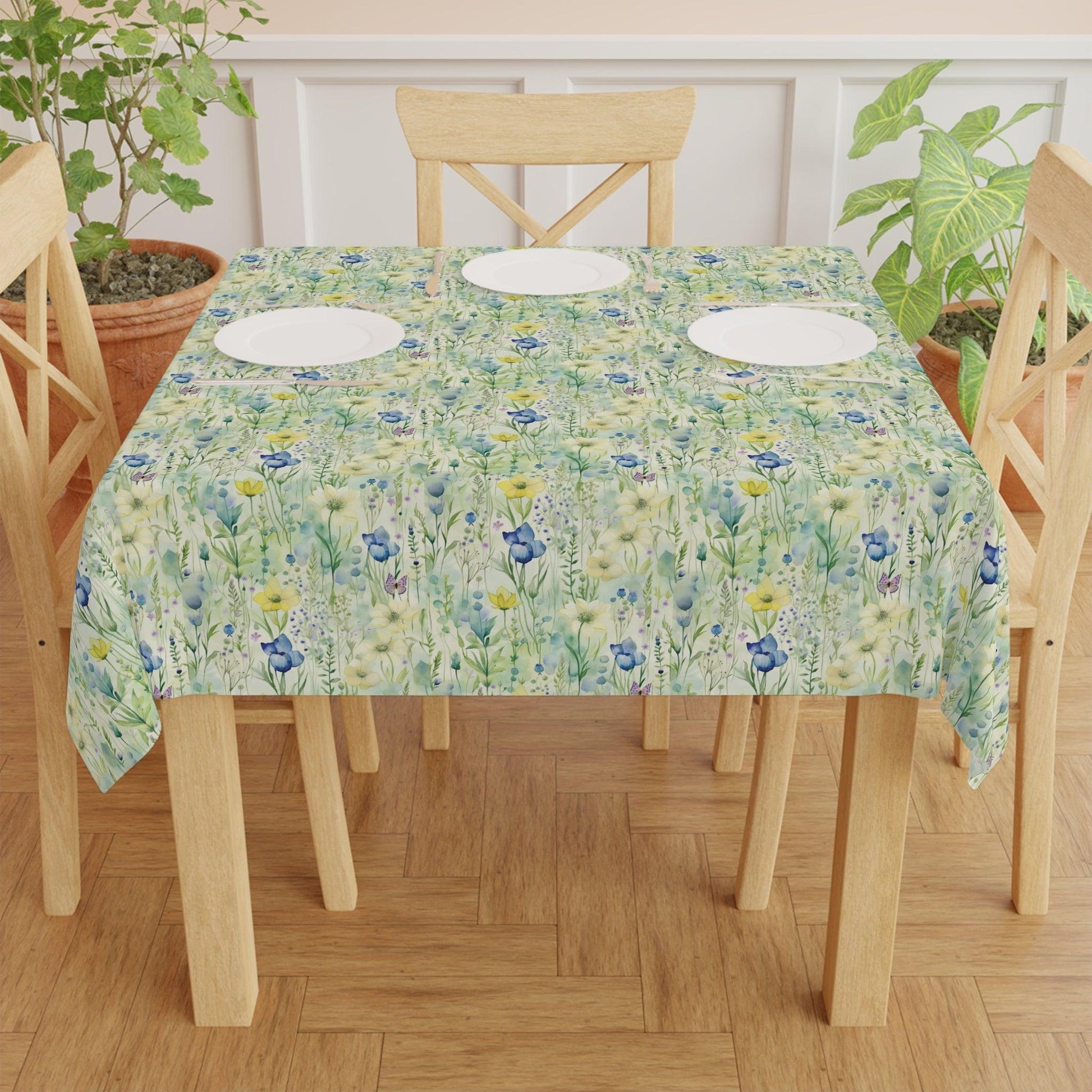 Tablecloth Pastel Mint Green, Yellow & Blue Floral Tablecloth Perfect for Weddings, Mother's Day & All Occasions Spring-Inspired Elegance Washable Linens for Home, Birthdays all Events - MRSBYVALLE