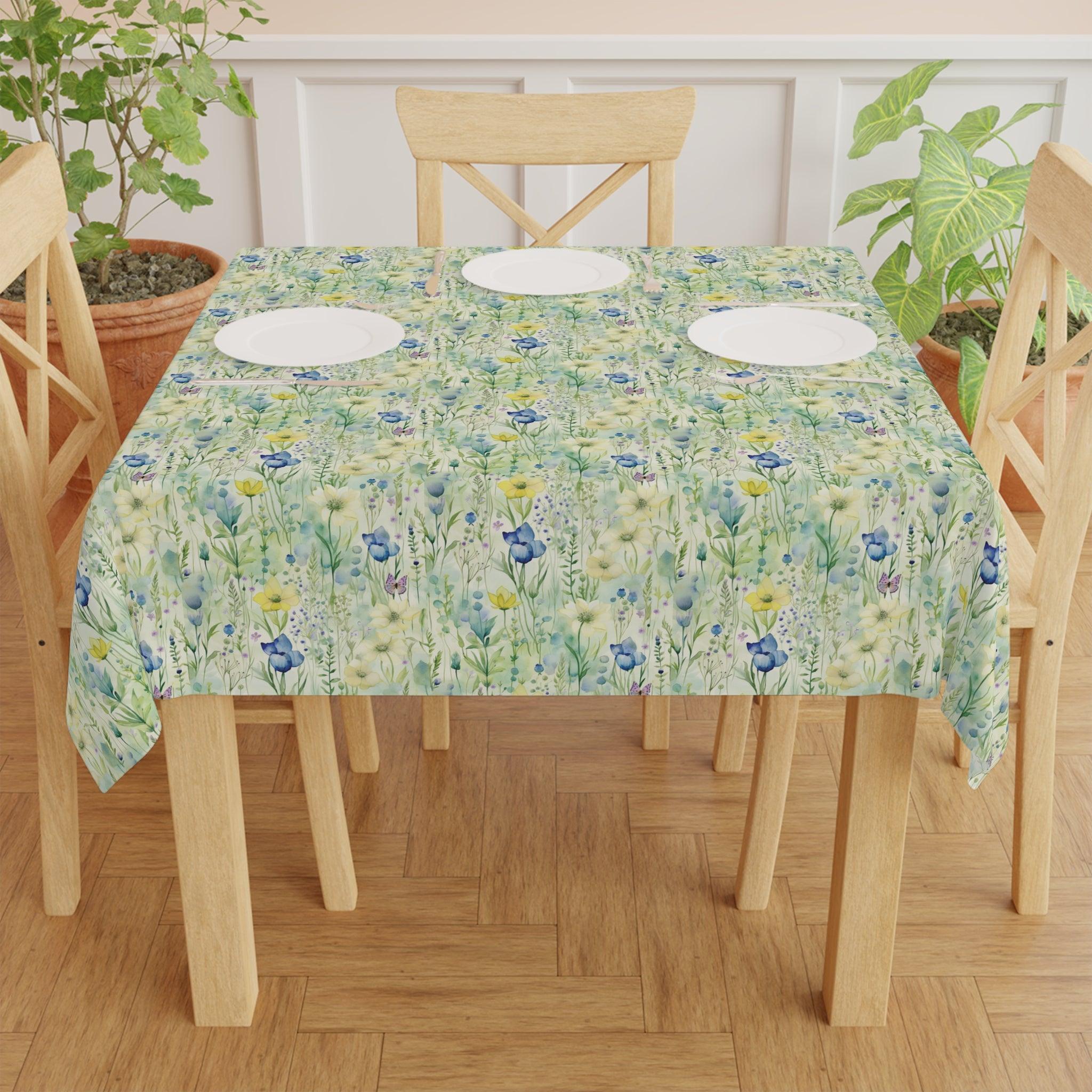 Tablecloth Pastel Mint Green, Yellow & Blue Floral Tablecloth Perfect for Weddings, Mother's Day & All Occasions Spring-Inspired Elegance Washable Linens for Home, Birthdays all Events - MRSBYVALLE