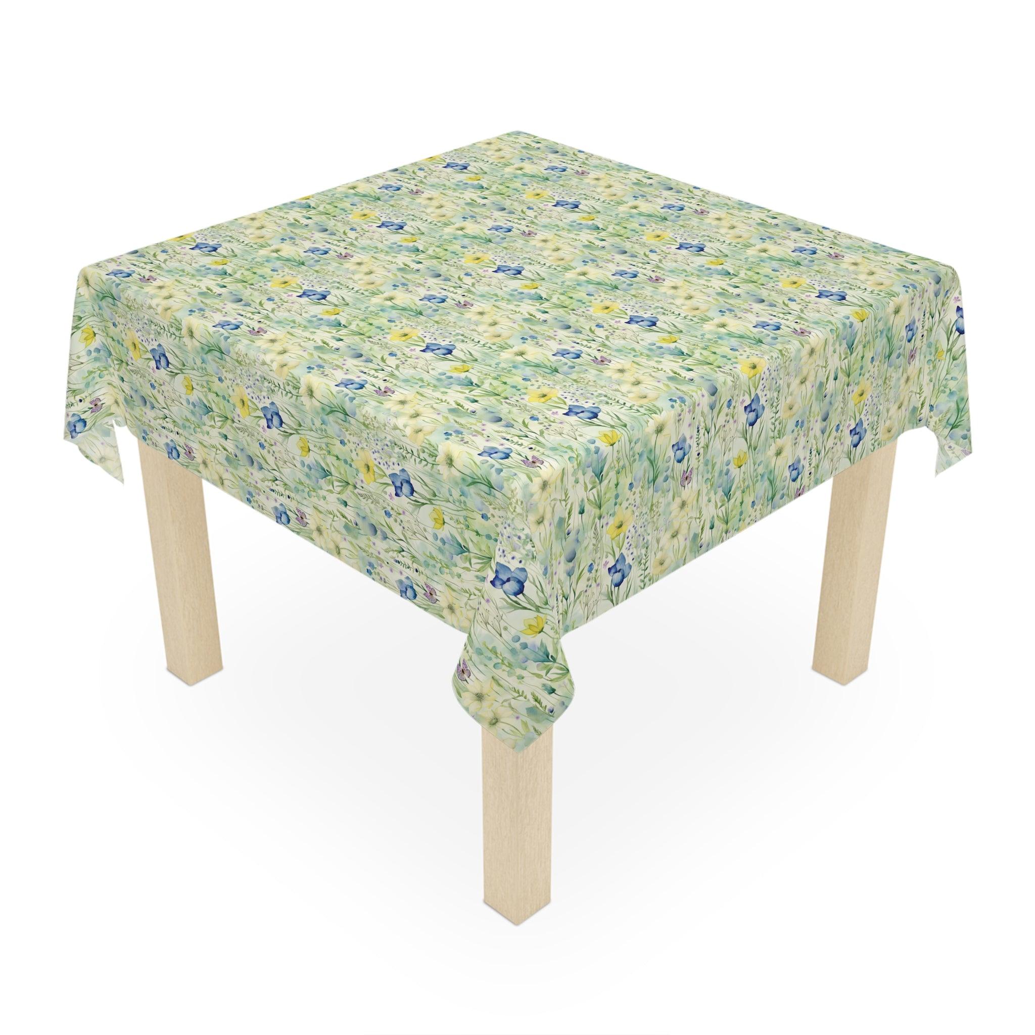 Tablecloth Pastel Mint Green, Yellow & Blue Floral Tablecloth Perfect for Weddings, Mother's Day & All Occasions Spring-Inspired Elegance Washable Linens for Home, Birthdays all Events - MRSBYVALLE