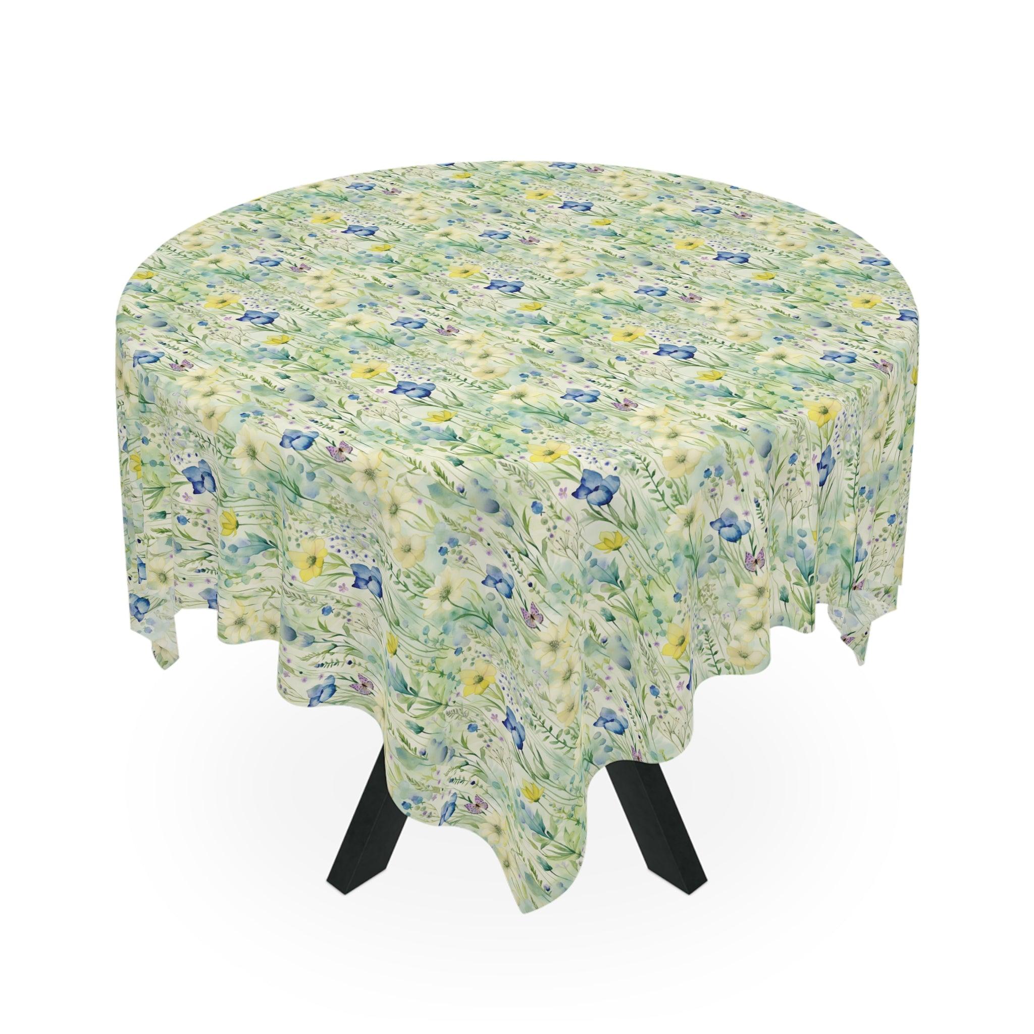 Tablecloth Pastel Mint Green, Yellow & Blue Floral Tablecloth Perfect for Weddings, Mother's Day & All Occasions Spring-Inspired Elegance Washable Linens for Home, Birthdays all Events - MRSBYVALLE