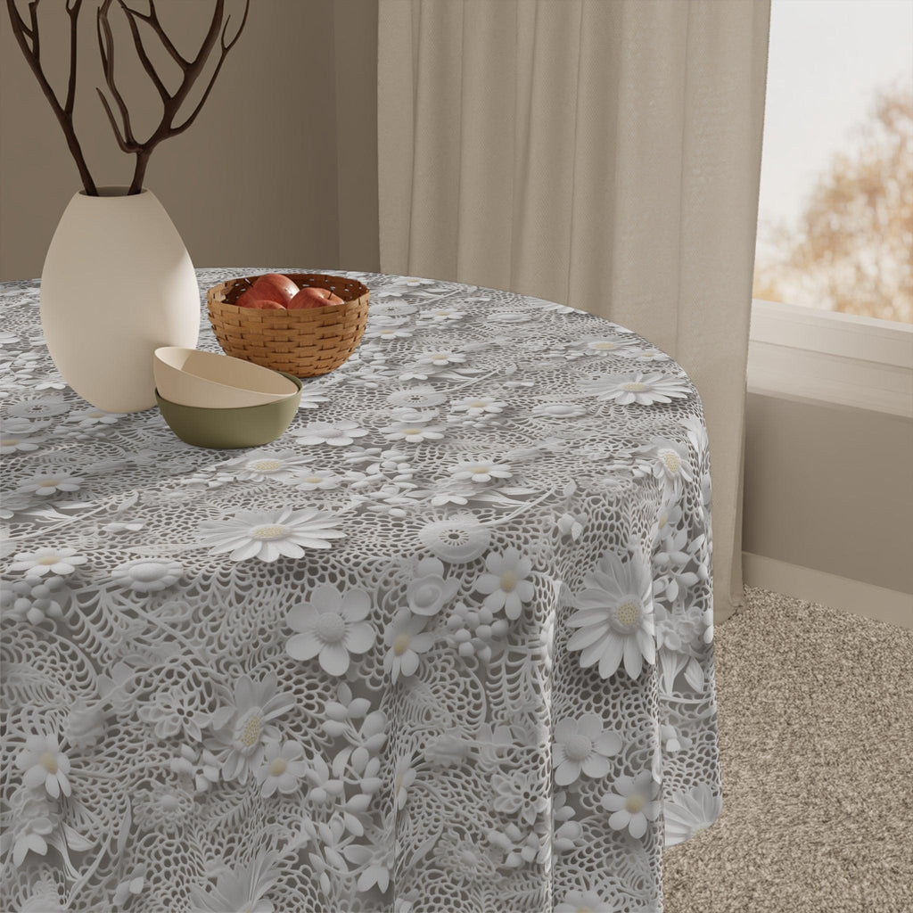 Tablecloth White 3D Illusion Floral Elegant, Washable Linens for Home, Weddings, Birthdays all Events Durable & Stylish for All Occasions - MRSBYVALLE