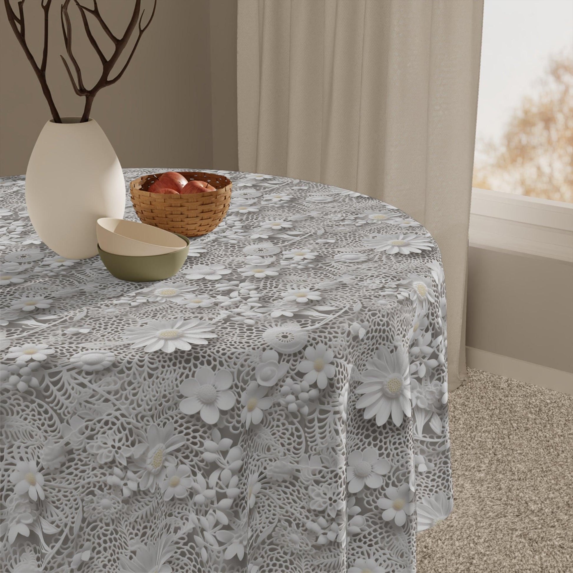 Tablecloth White 3D Illusion Floral Elegant, Washable Linens for Home, Weddings, Birthdays all Events Durable & Stylish for All Occasions - MRSBYVALLE
