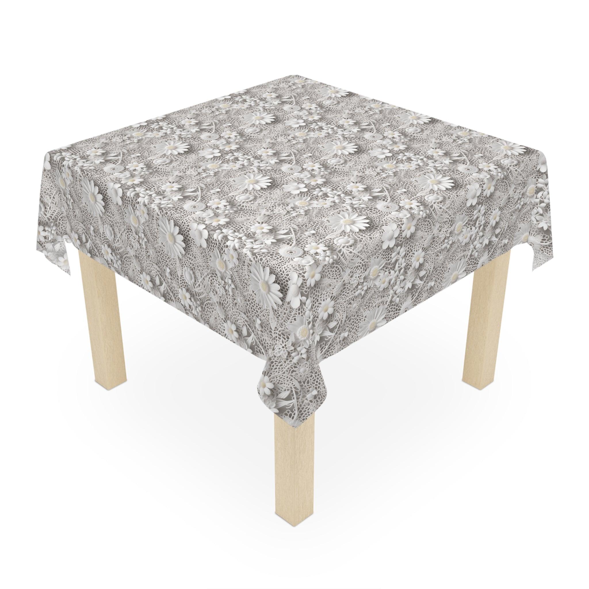 Tablecloth White 3D Illusion Floral Elegant, Washable Linens for Home, Weddings, Birthdays all Events Durable & Stylish for All Occasions - MRSBYVALLE