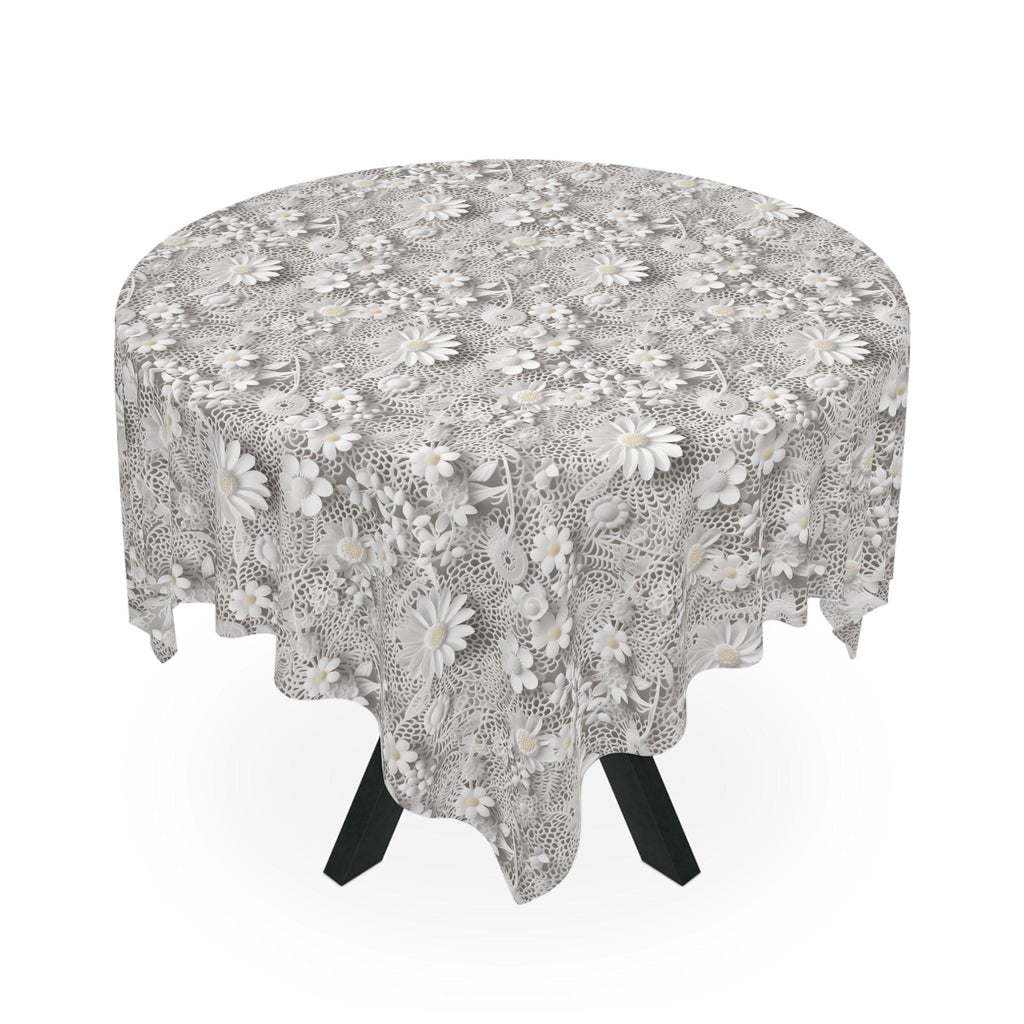 Tablecloth White 3D Illusion Floral Elegant, Washable Linens for Home, Weddings, Birthdays all Events Durable & Stylish for All Occasions - MRSBYVALLE