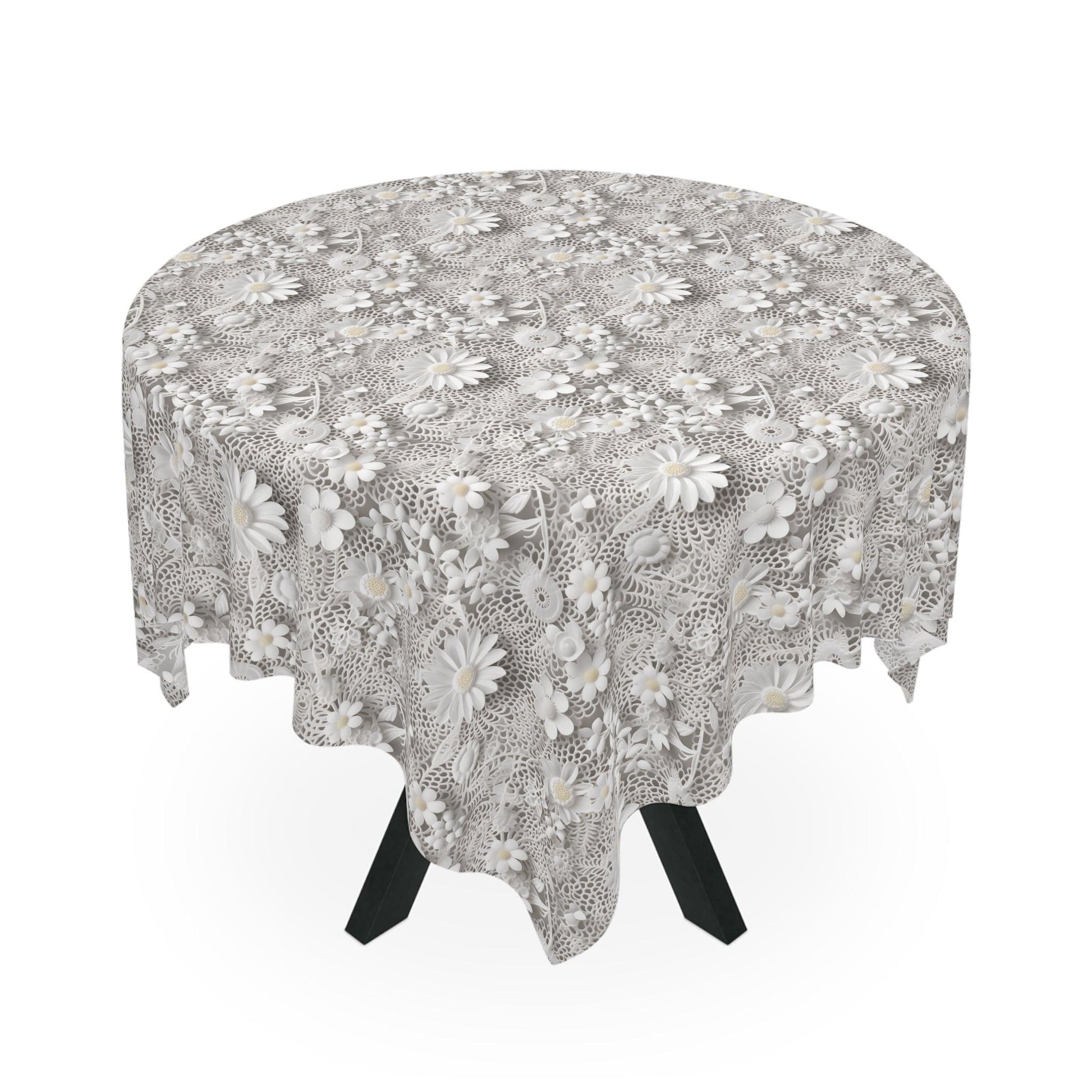Tablecloth White 3D Illusion Floral Elegant, Washable Linens for Home, Weddings, Birthdays all Events Durable & Stylish for All Occasions - MRSBYVALLE