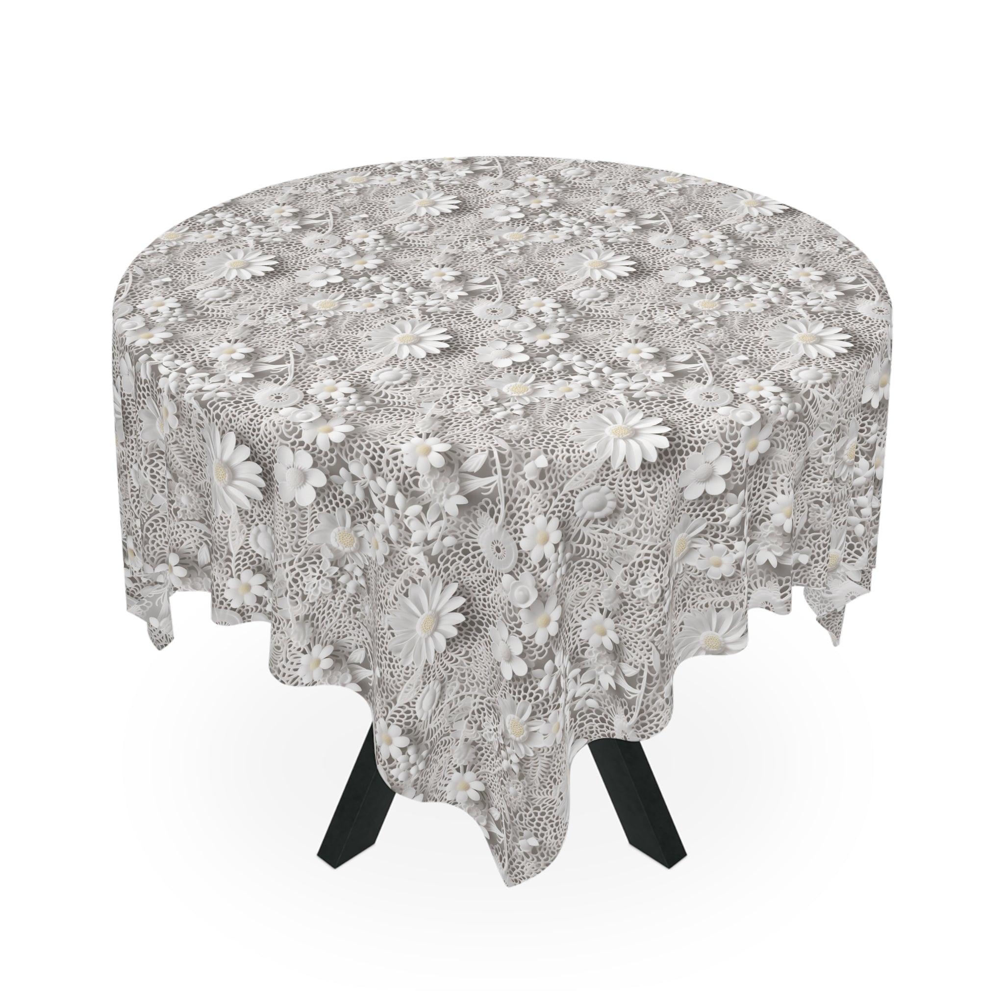 Tablecloth White 3D Illusion Floral Elegant, Washable Linens for Home, Weddings, Birthdays all Events Durable & Stylish for All Occasions - MRSBYVALLE