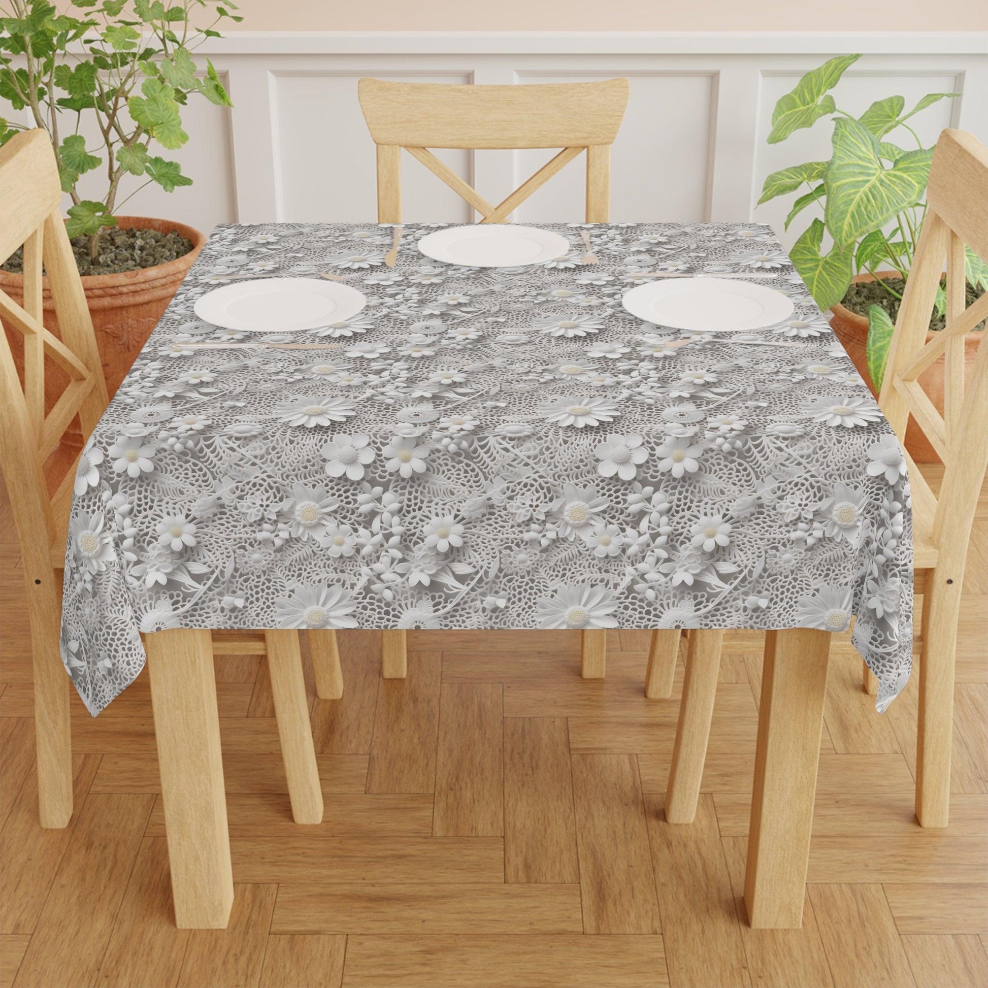 Tablecloth White 3D Illusion Floral Elegant, Washable Linens for Home, Weddings, Birthdays all Events Durable & Stylish for All Occasions - MRSBYVALLE