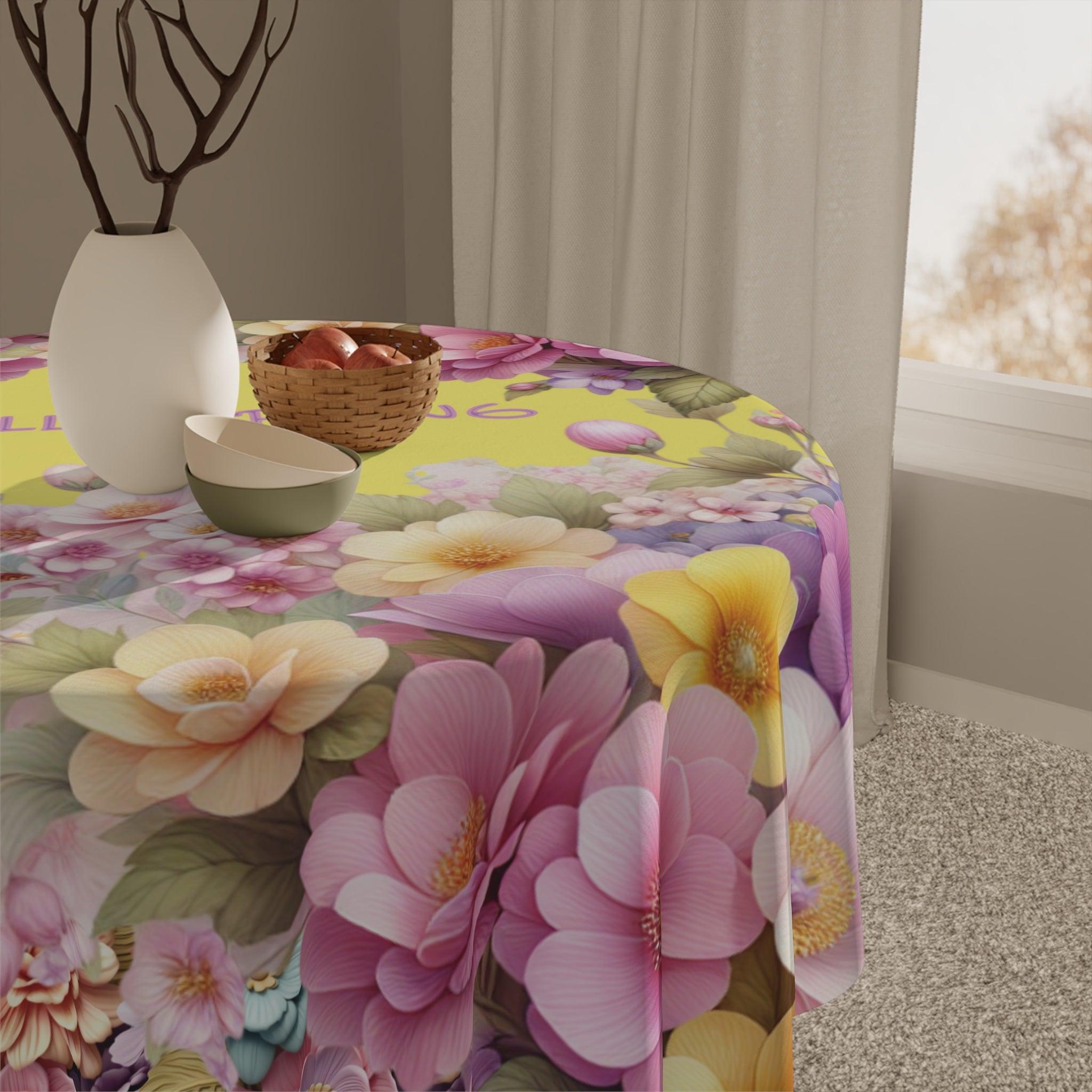 Tablecloth Yellow Hello Spring Floral Elegant, Washable Linens for Home, Weddings, Birthdays all Events Durable & Stylish for All Occasions - MRSBYVALLE