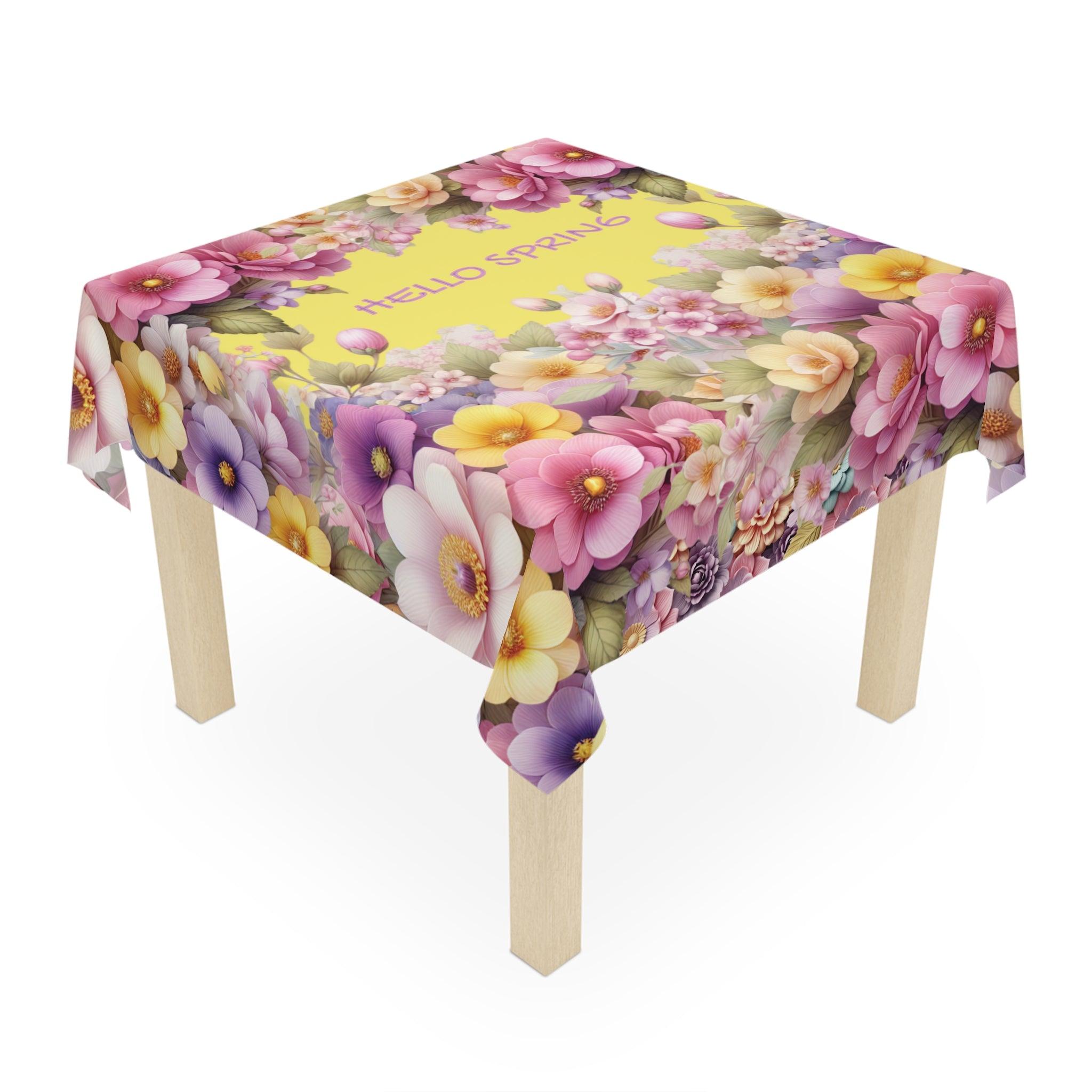 Tablecloth Yellow Hello Spring Floral Elegant, Washable Linens for Home, Weddings, Birthdays all Events Durable & Stylish for All Occasions - MRSBYVALLE
