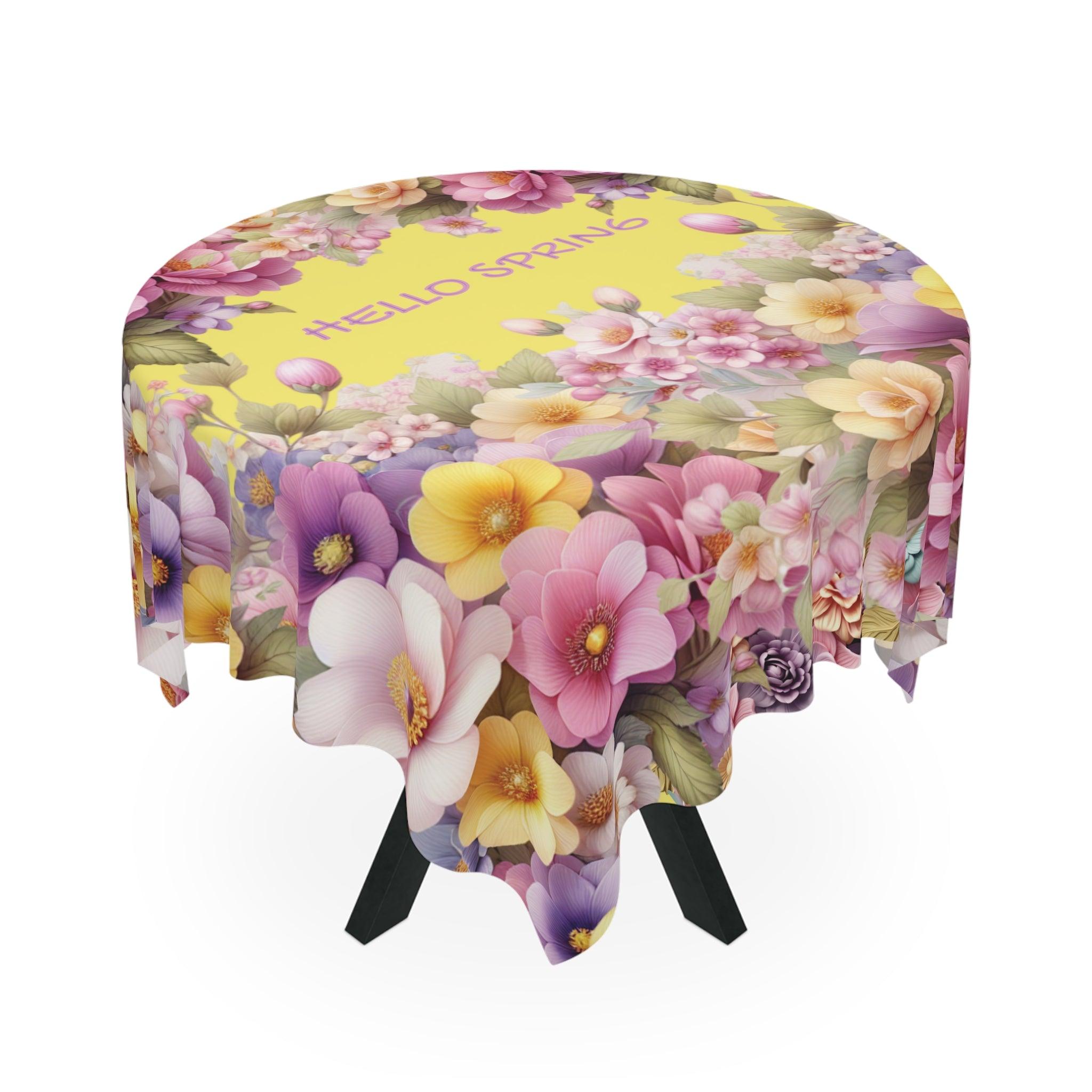Tablecloth Yellow Hello Spring Floral Elegant, Washable Linens for Home, Weddings, Birthdays all Events Durable & Stylish for All Occasions - MRSBYVALLE