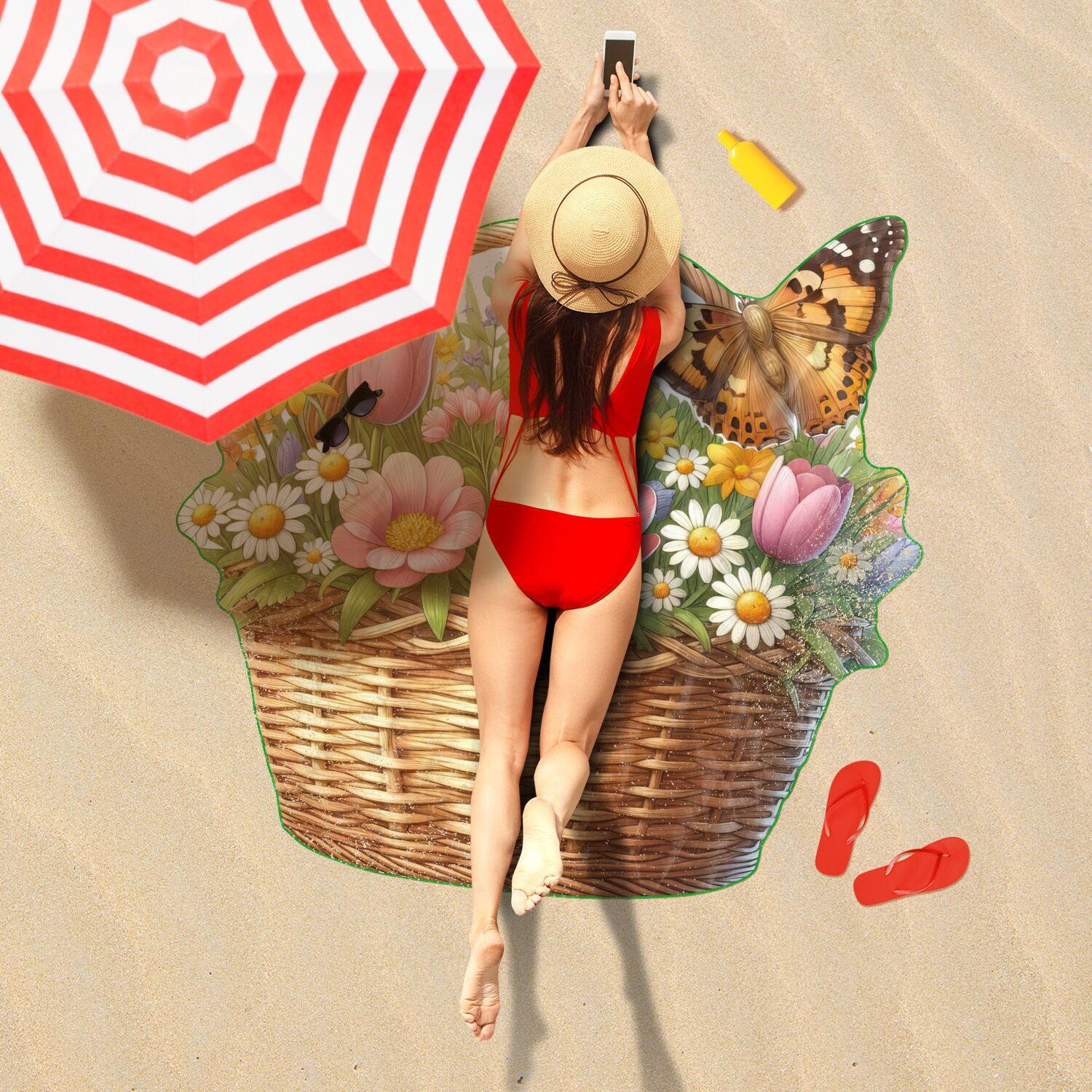 Transform your beach experience with our Basket Bouquet Beach Towel featuring a stunning flower and butterfly design ultimate summer vibes! - MRSBYVALLE