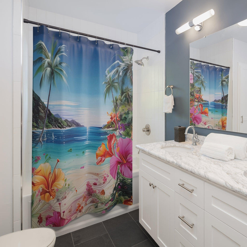 Tropical Beach Shower Curtain Enchanting Palm Trees Modern Bathroom Decor Bathroom Decor Housewarming New House Gift Newlywed Wedding Gift - MRSBYVALLE