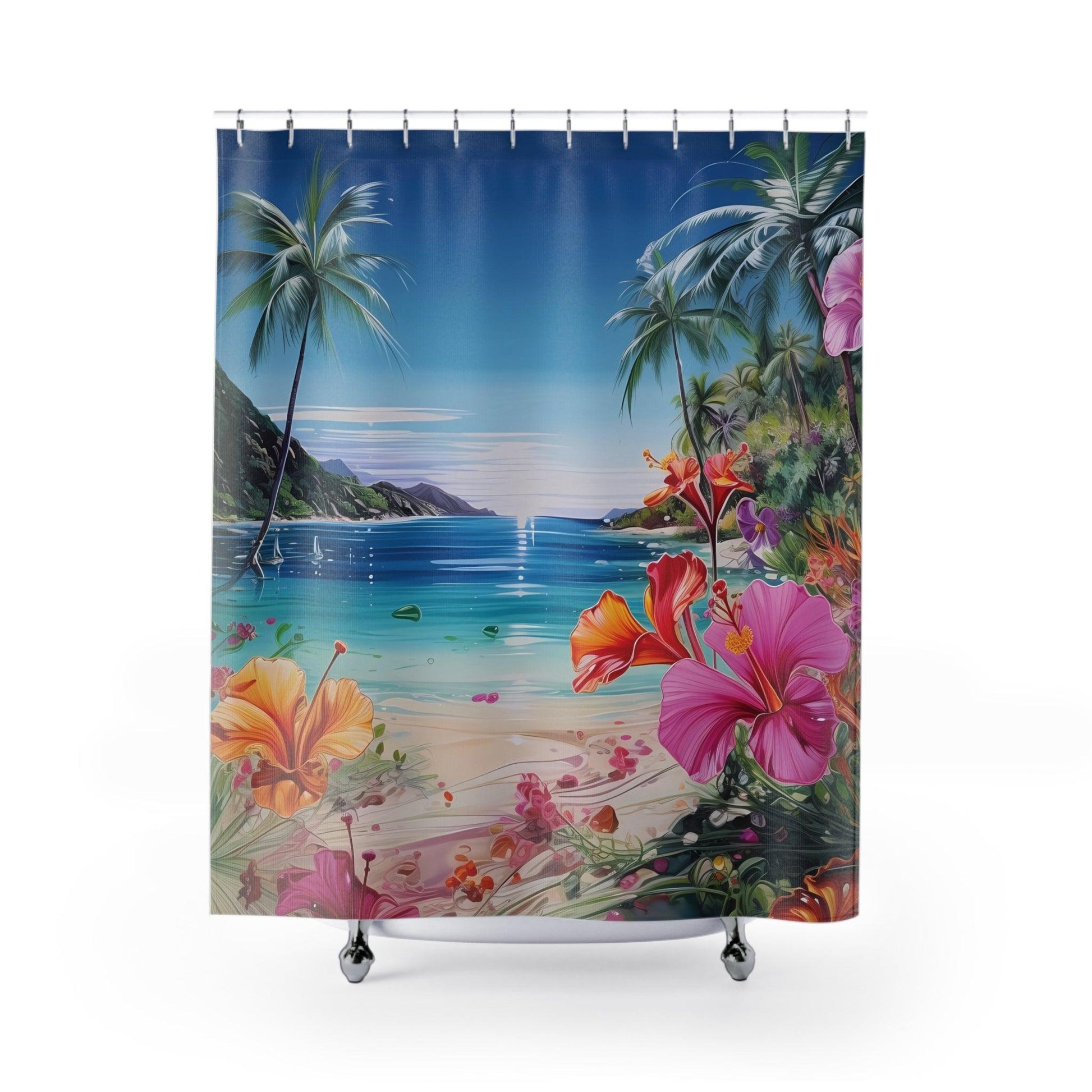 Tropical Beach Shower Curtain Enchanting Palm Trees Modern Bathroom Decor Bathroom Decor Housewarming New House Gift Newlywed Wedding Gift - MRSBYVALLE