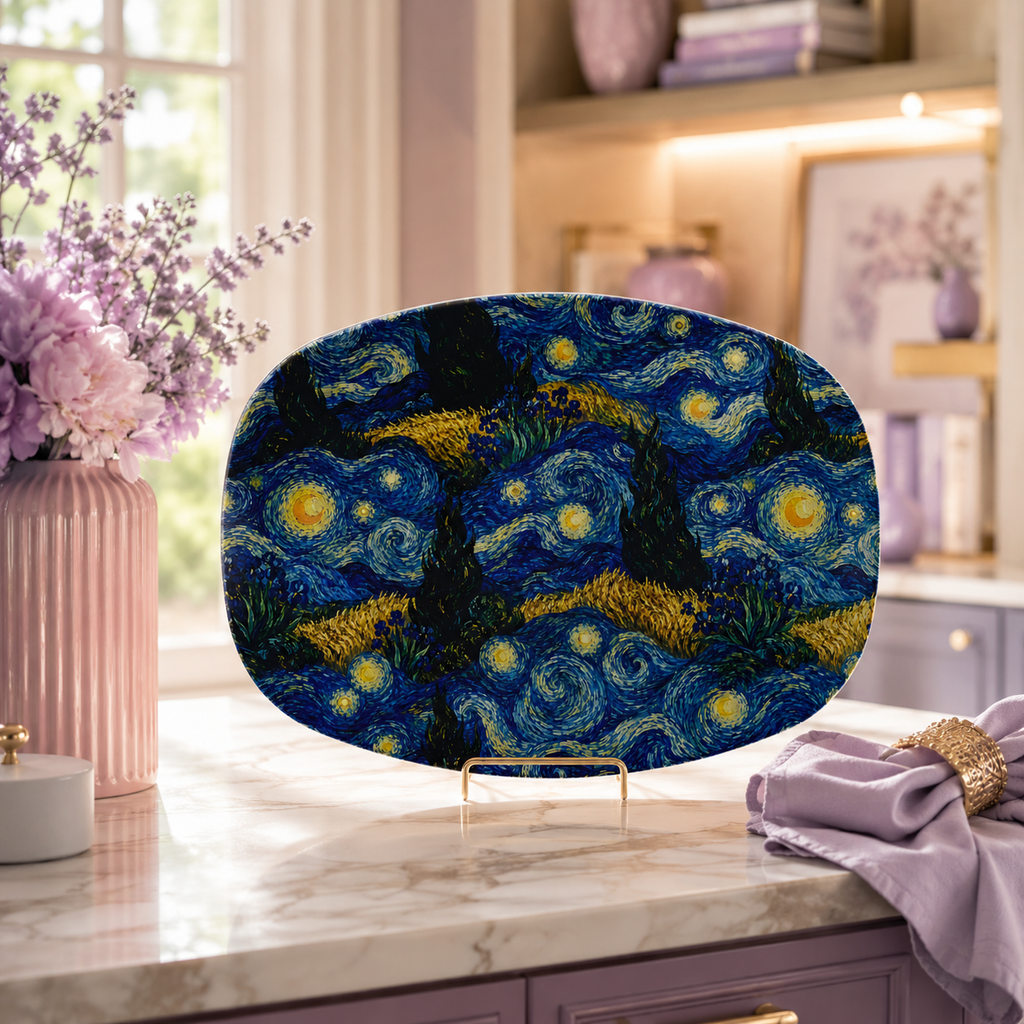Van Gogh Inspired Serving Platter 10x14 Gift Home Decor Impressionist Art Lightweight Polymer