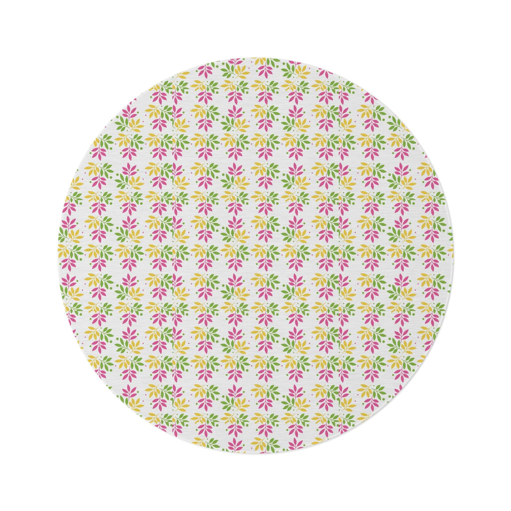 Vibrant Pink, Mint Green & Yellow Boho Chic Botanical Leaf 60x60 Round Rug Nature-Inspired Charm to Any Room Housewarming Gift Newlywed New House Rug interior Designer - MRSBYVALLE