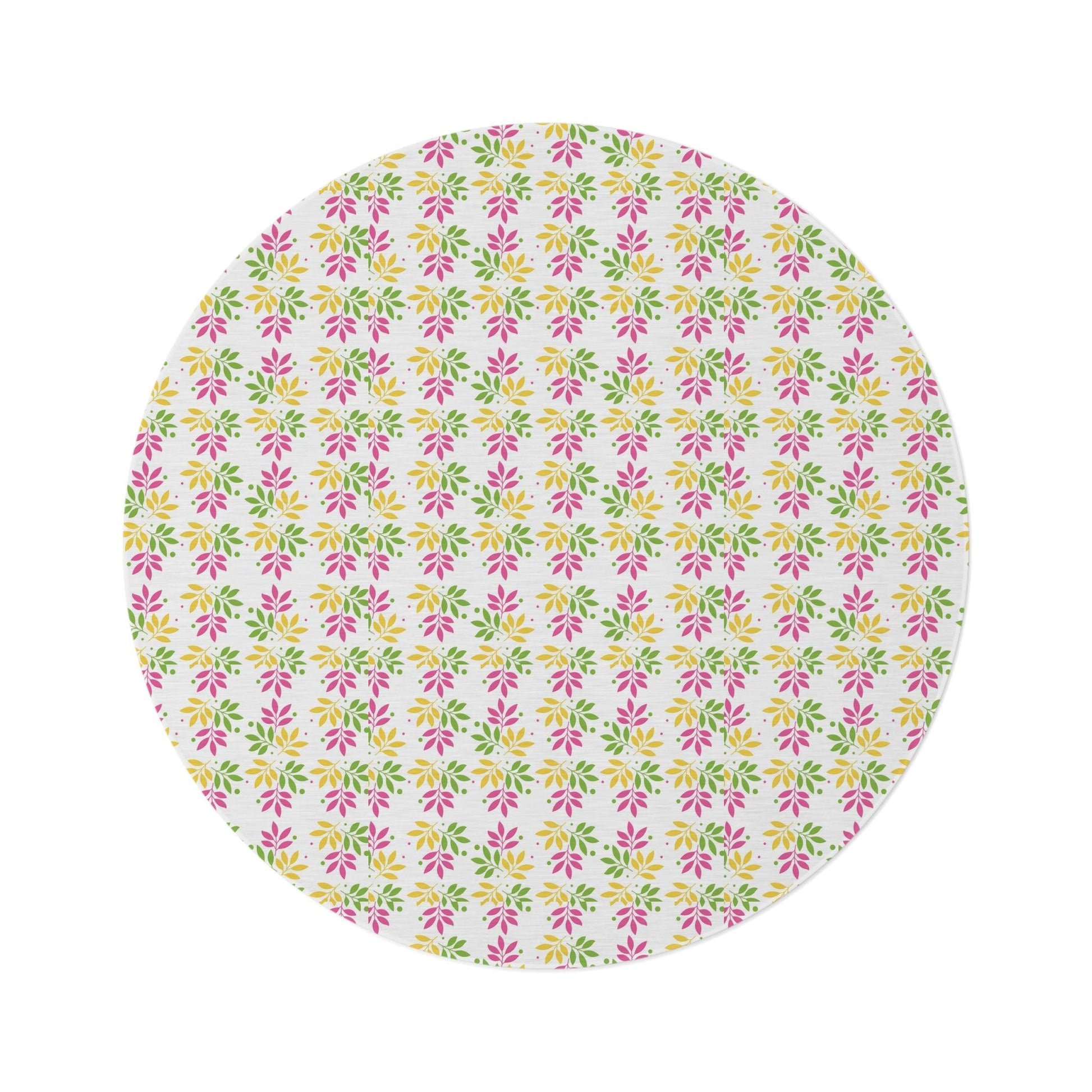 Vibrant Pink, Mint Green & Yellow Boho Chic Botanical Leaf 60x60 Round Rug Nature-Inspired Charm to Any Room Housewarming Gift Newlywed New House Rug interior Designer - MRSBYVALLE