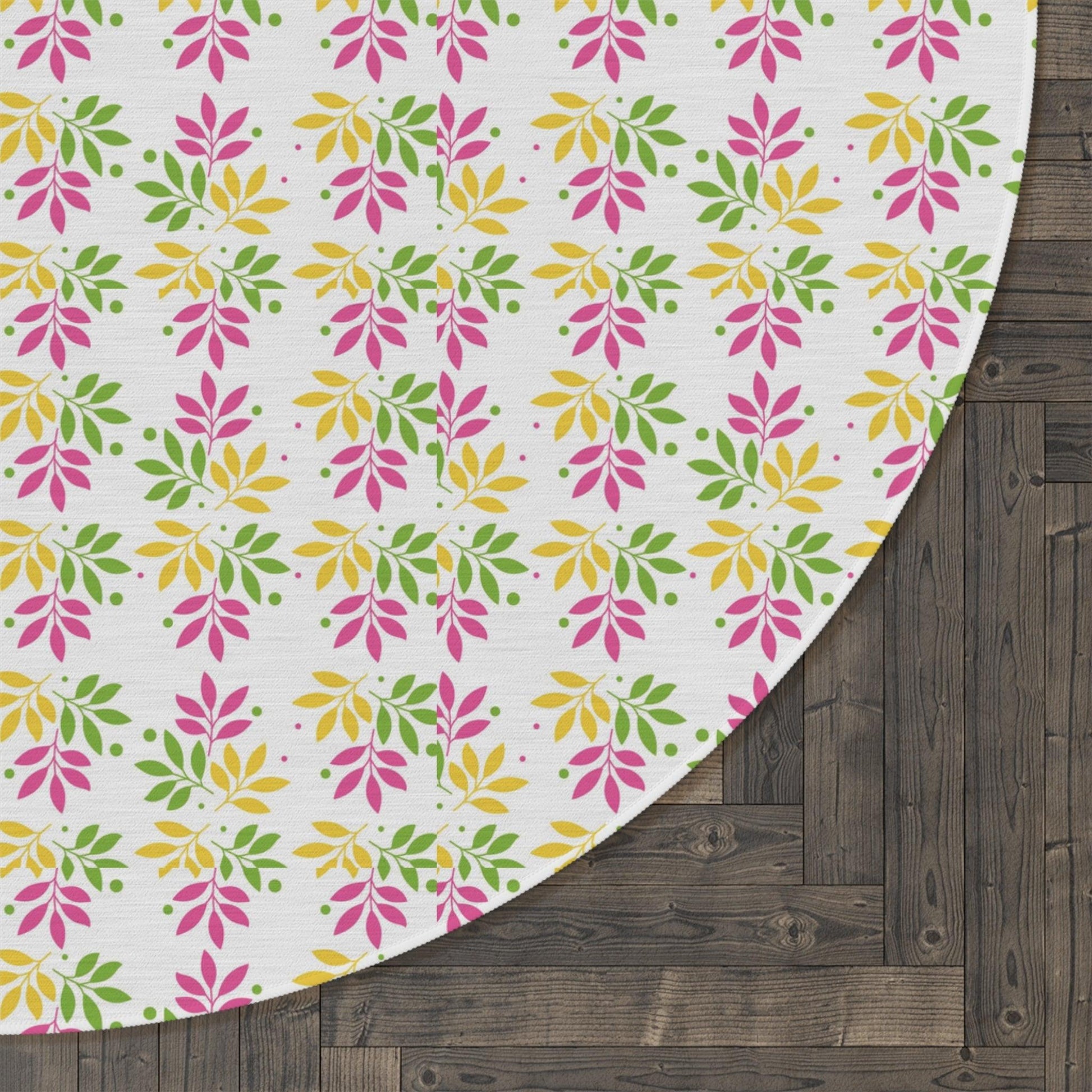 Vibrant Pink, Mint Green & Yellow Boho Chic Botanical Leaf 60x60 Round Rug Nature-Inspired Charm to Any Room Housewarming Gift Newlywed New House Rug interior Designer - MRSBYVALLE