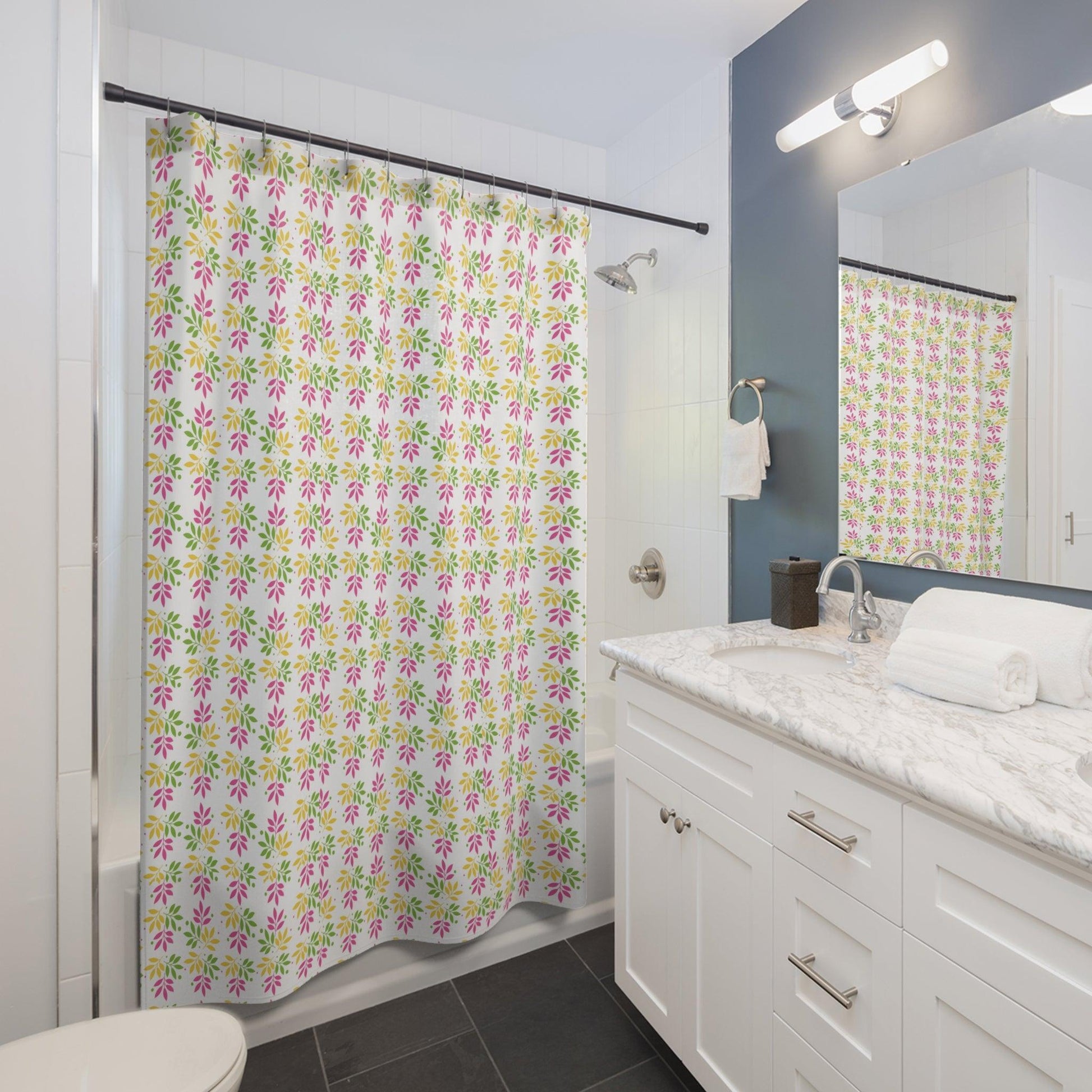 Vibrant Pink, Mint Green & Yellow Boho Chic Botanical Leaf Shower Curtain 71x74 Inches Nature-Inspired Oasis in Your BathroomHousewarming New House Gift Newlywed Wedding Gift - MRSBYVALLE