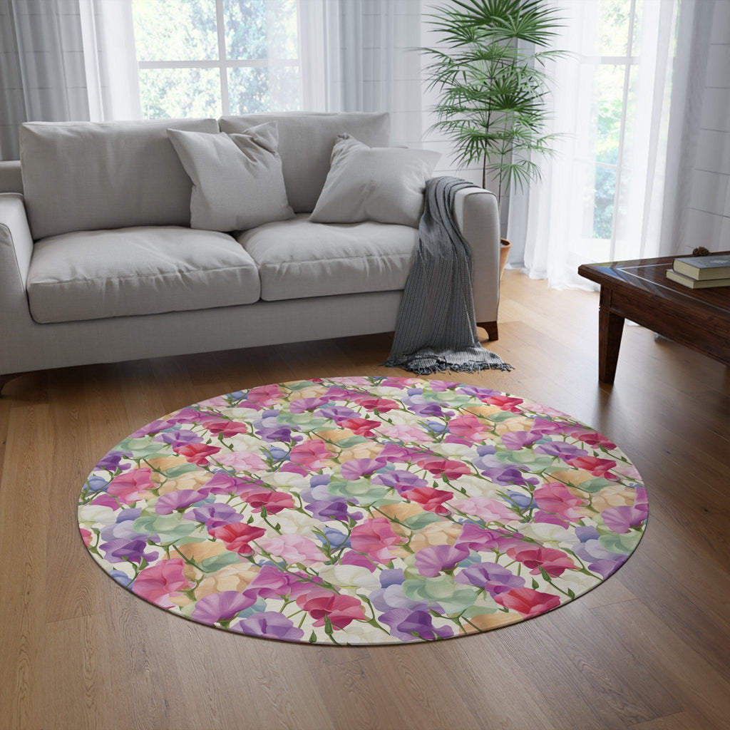 Vibrant Pink Purple Blue Boho Chic Botanical Leaf 60x60 Round Rug Nature-Inspired Charm to Any Room Housewarming Gift Newlywed New House Rug interior Designer - MRSBYVALLE